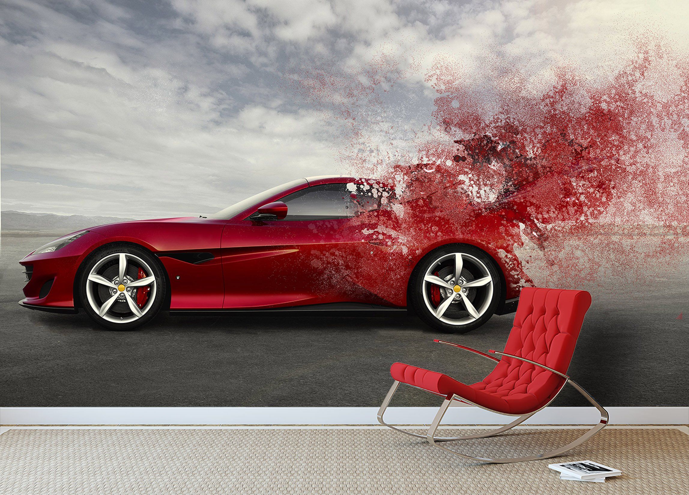 3D Red Sports Car 895 Vehicle Wall Murals Wallpaper AJ Wallpaper