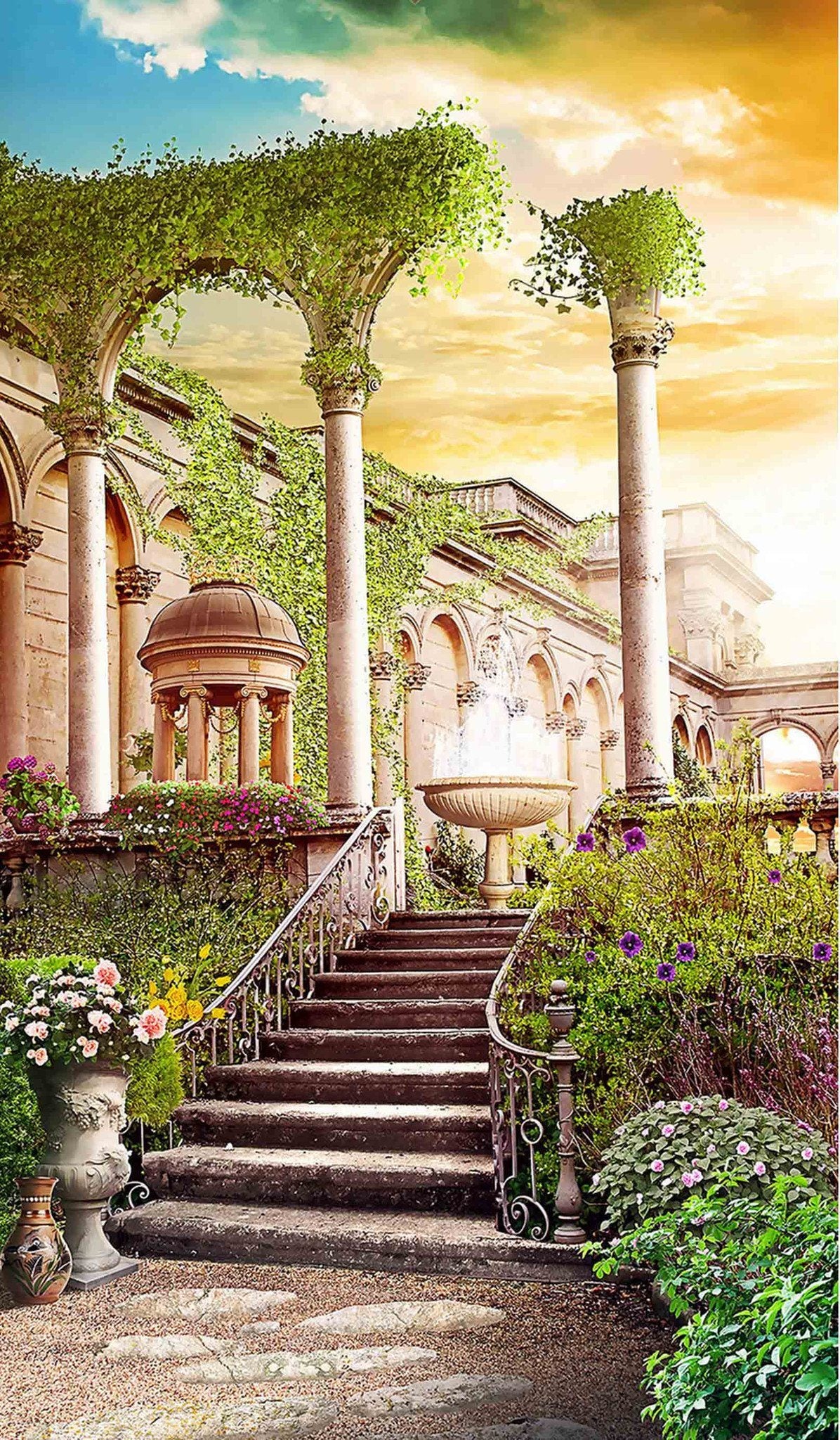 3D Palace Courtyard Stairs 84 Door Mural Wallpaper AJ Wallpaper