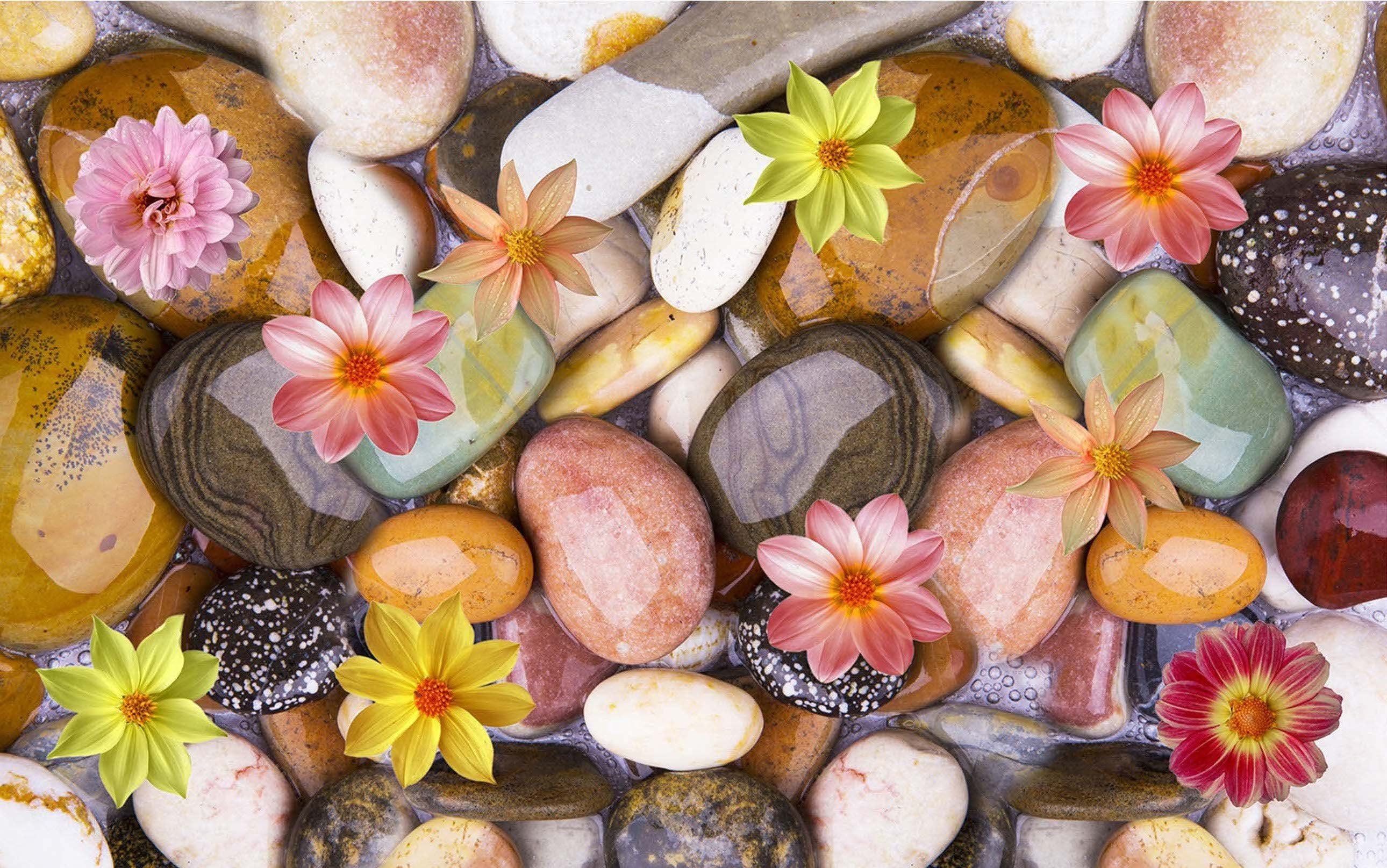 3D Wet Stones Flowers 152 Kitchen Mat Floor Mural Wallpaper AJ Wallpaper