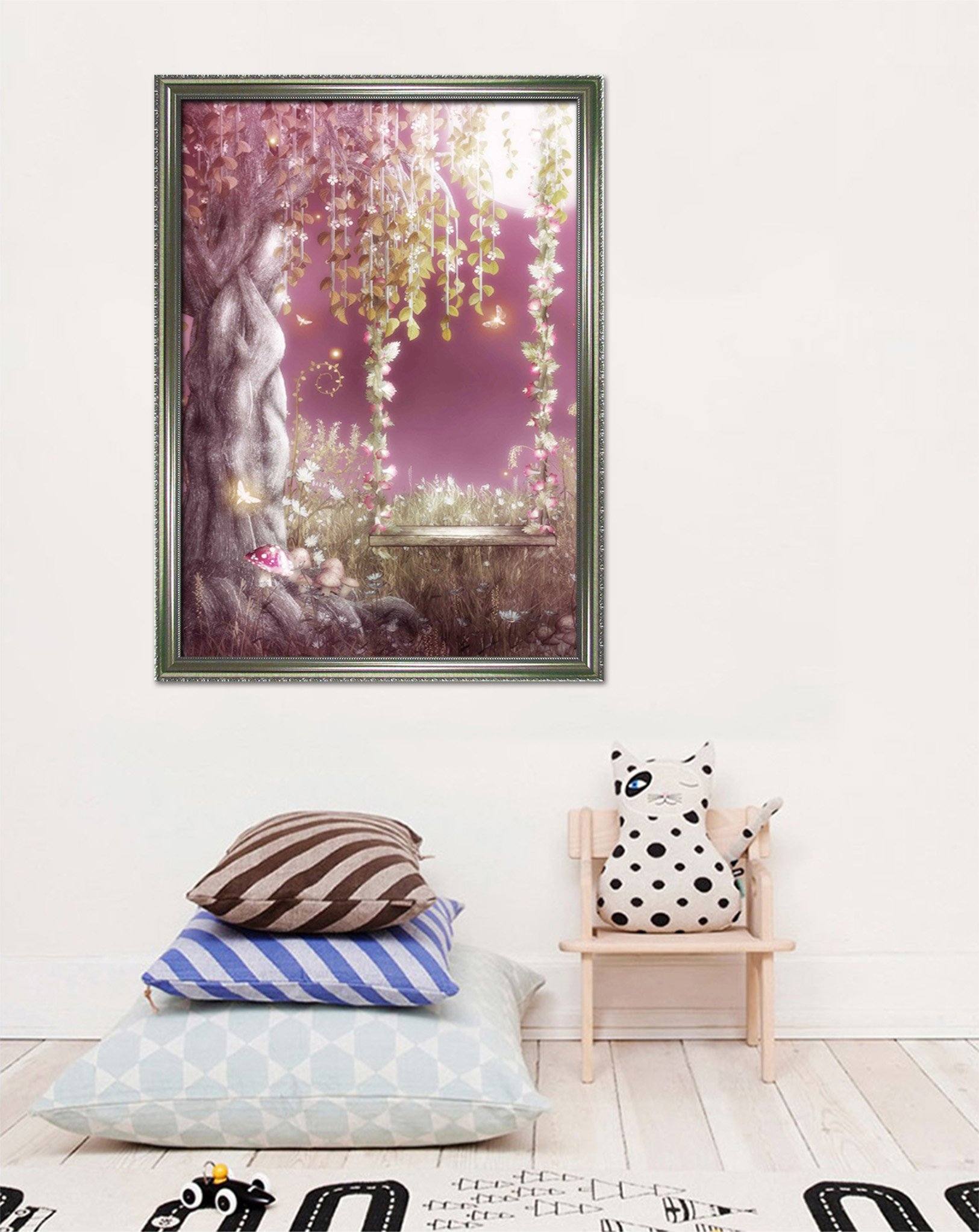 3D Moon Swing 002 Fake Framed Print Painting Wallpaper AJ Creativity Home