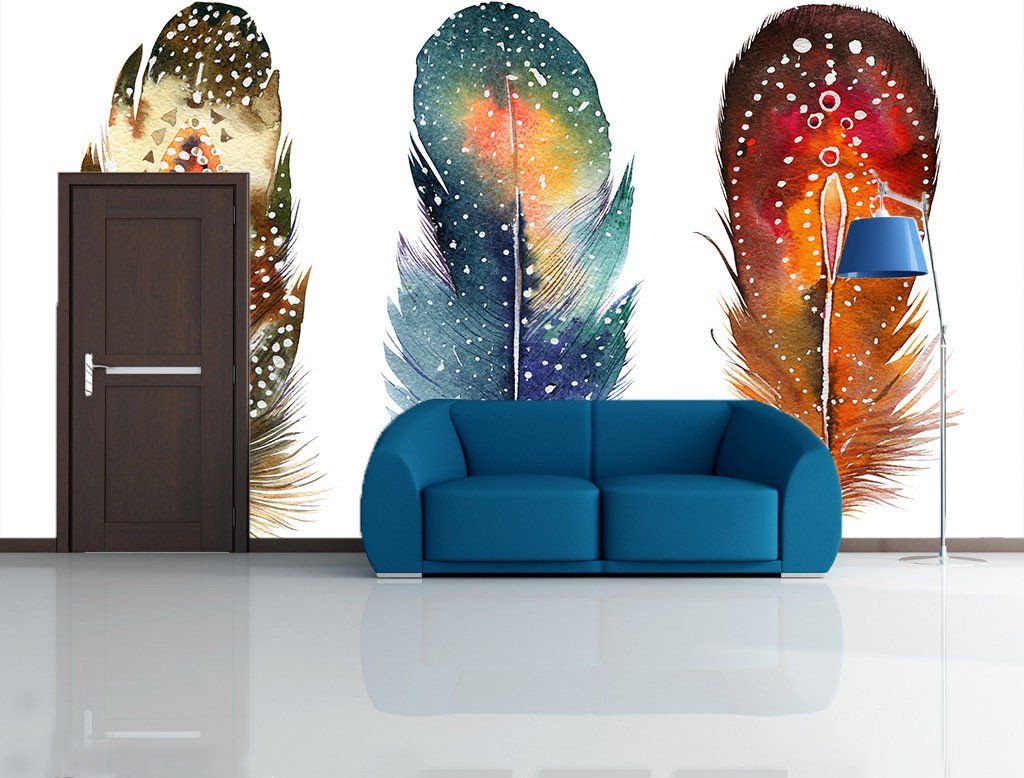 Three Colored Feathers Wallpaper AJ Wallpaper