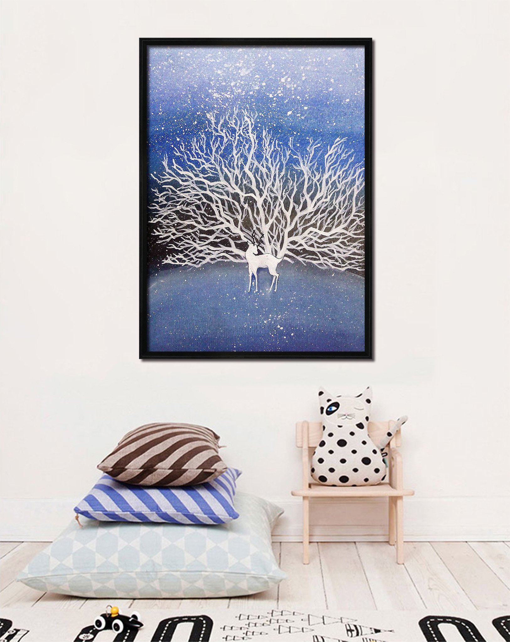 3D White Deer 098 Fake Framed Print Painting Wallpaper AJ Creativity Home