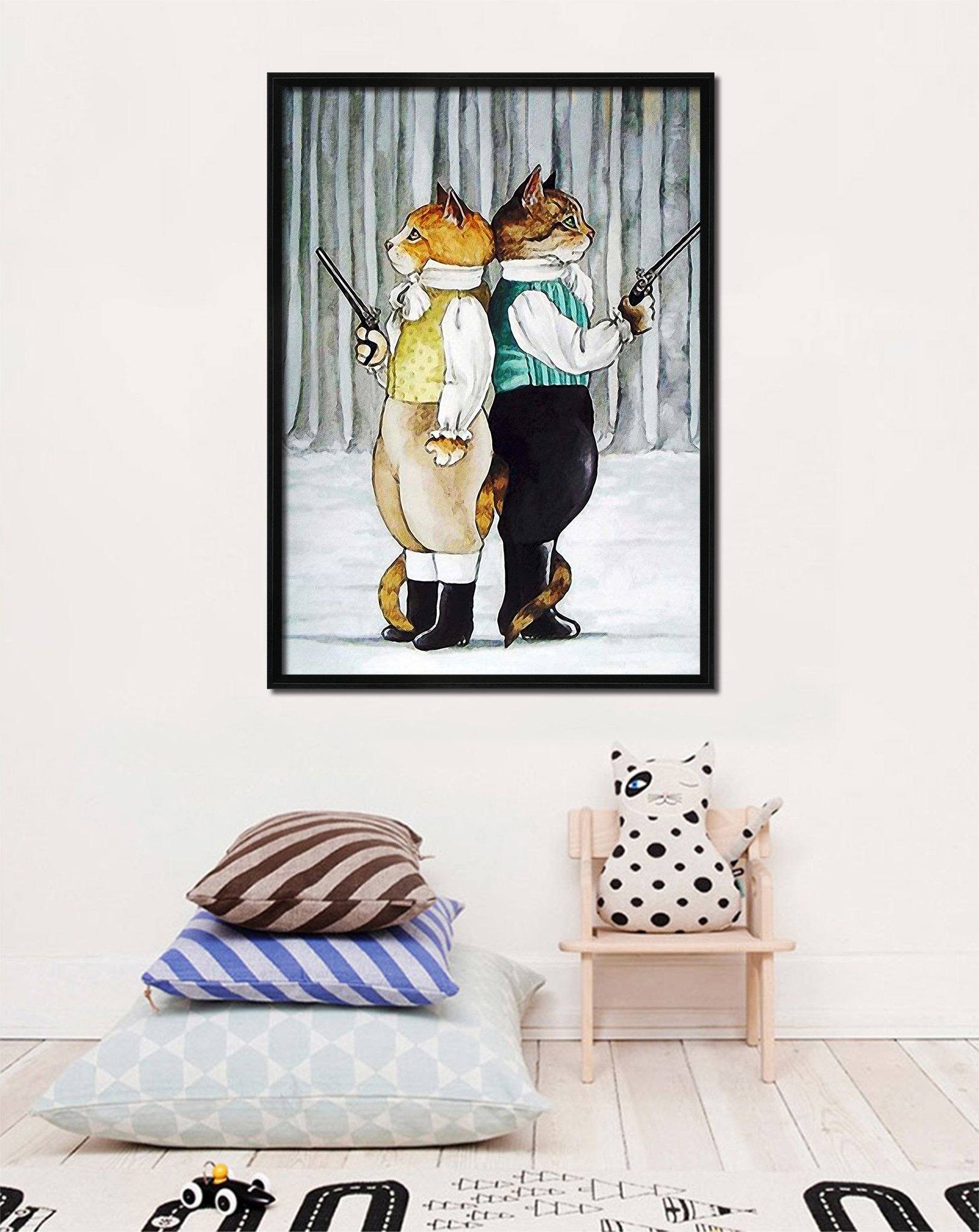 3D Back To Back 087 Fake Framed Print Painting Wallpaper AJ Creativity Home