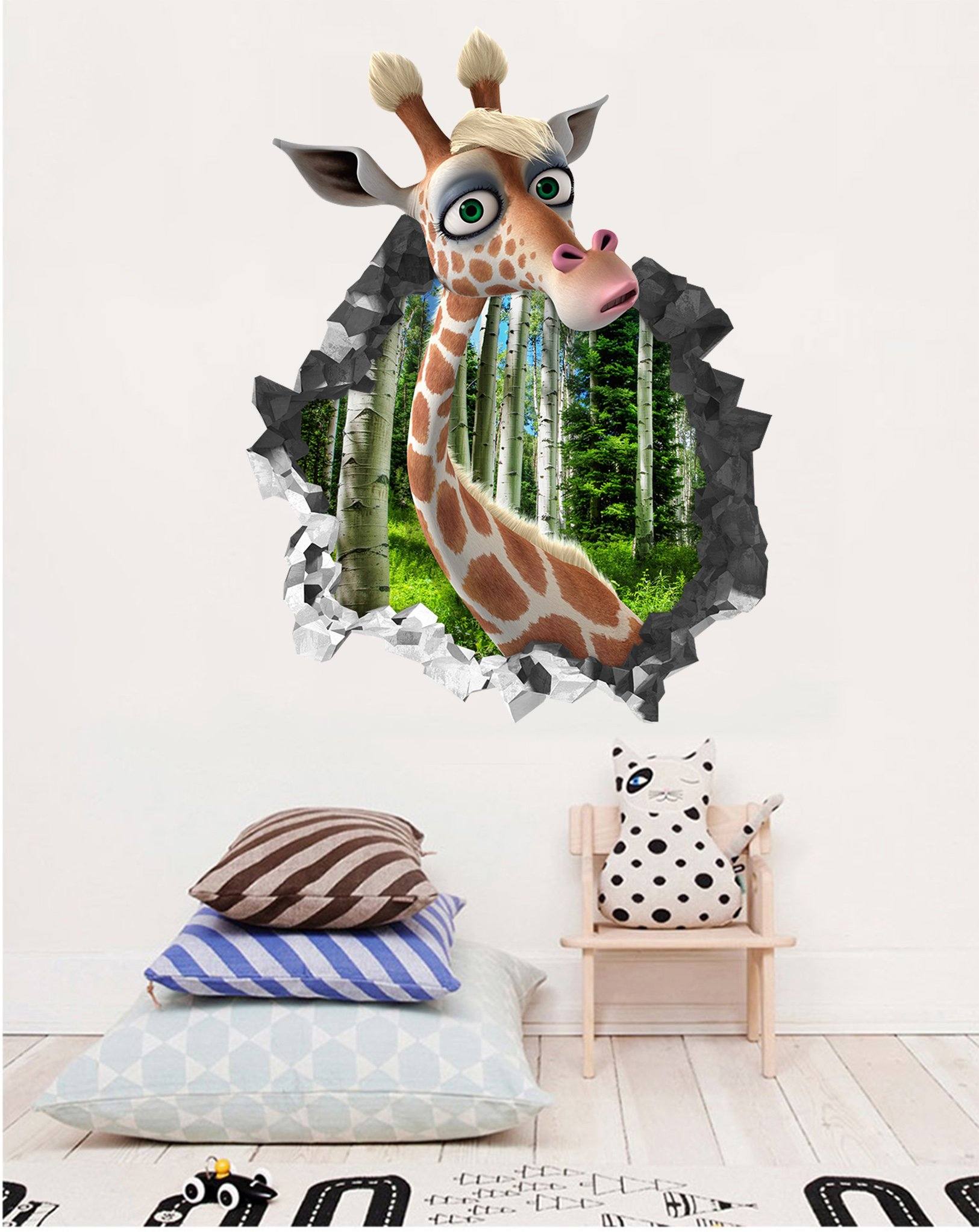 3D Cute Giraffe 4 Broken Wall Murals Wallpaper AJ Wallpaper