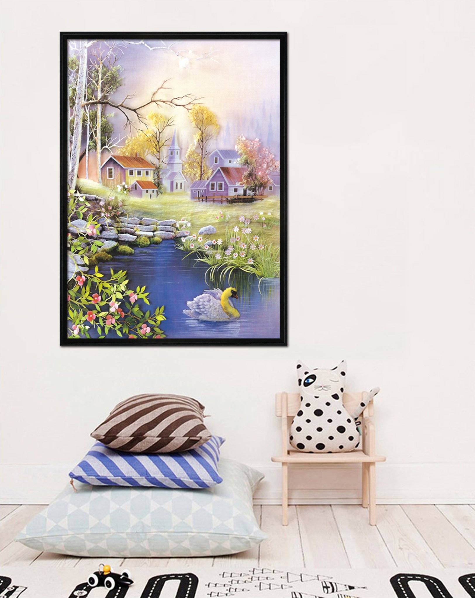 3D Small Village 111 Fake Framed Print Painting Wallpaper AJ Creativity Home