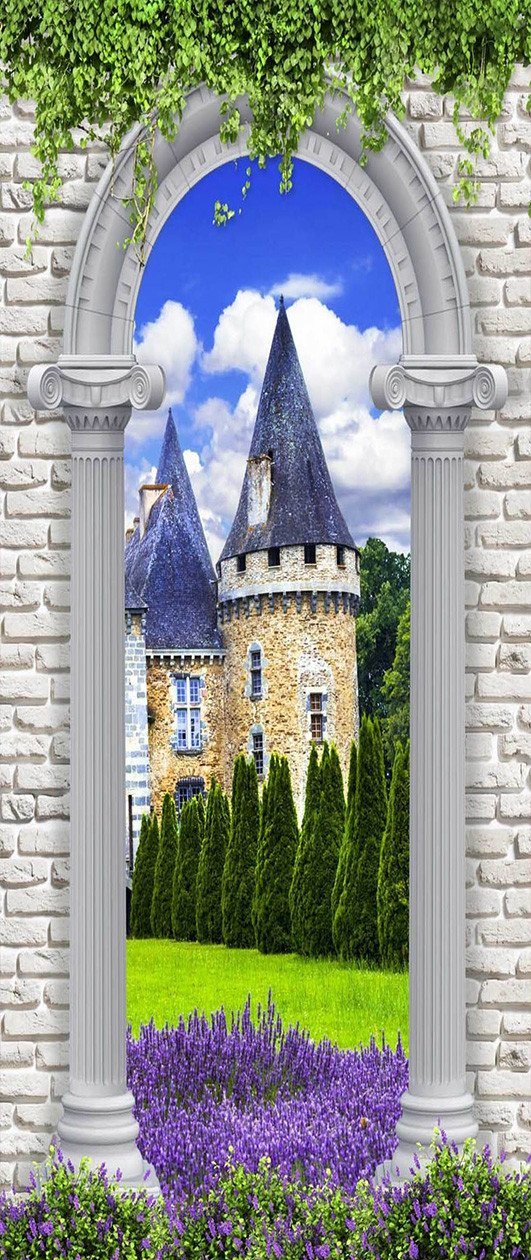 3D spires flowers and plants door mural Wallpaper AJ Wallpaper