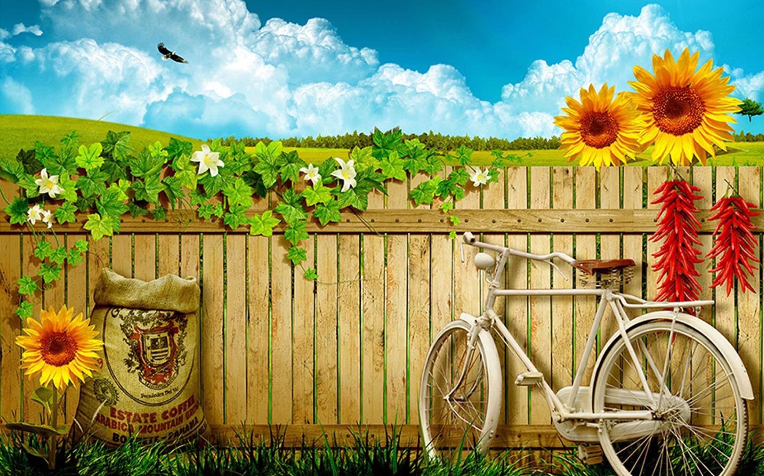 3D Wood Fence Sunflowers 377 Garage Door Mural Wallpaper AJ Wallpaper