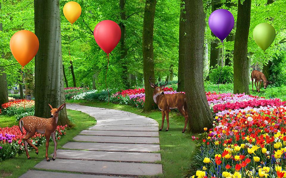 3D Flowers Animals Balloons 300 Garage Door Mural Wallpaper AJ Wallpaper