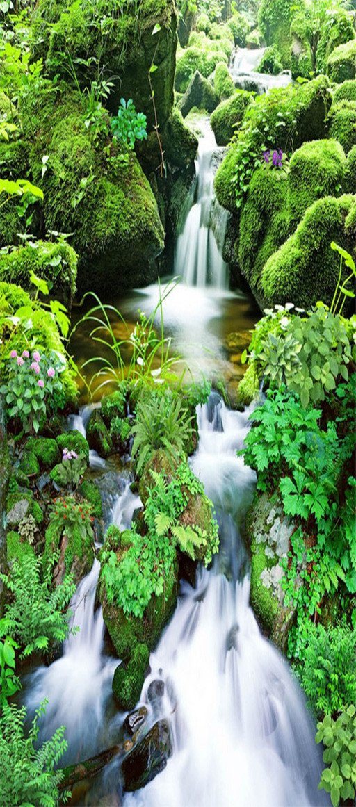 3D moss stone river water door mural Wallpaper AJ Wallpaper