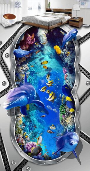 3D Jumping Dolphins Floor Mural Wallpaper AJ Wallpaper 2