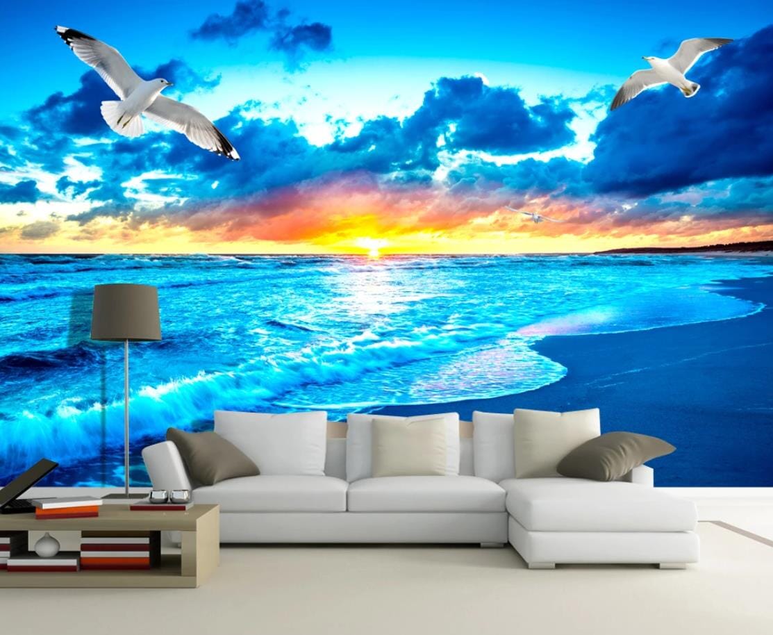 3D Seagull Sea Wave WC302 Wall Murals Wallpaper AJ Wallpaper 2