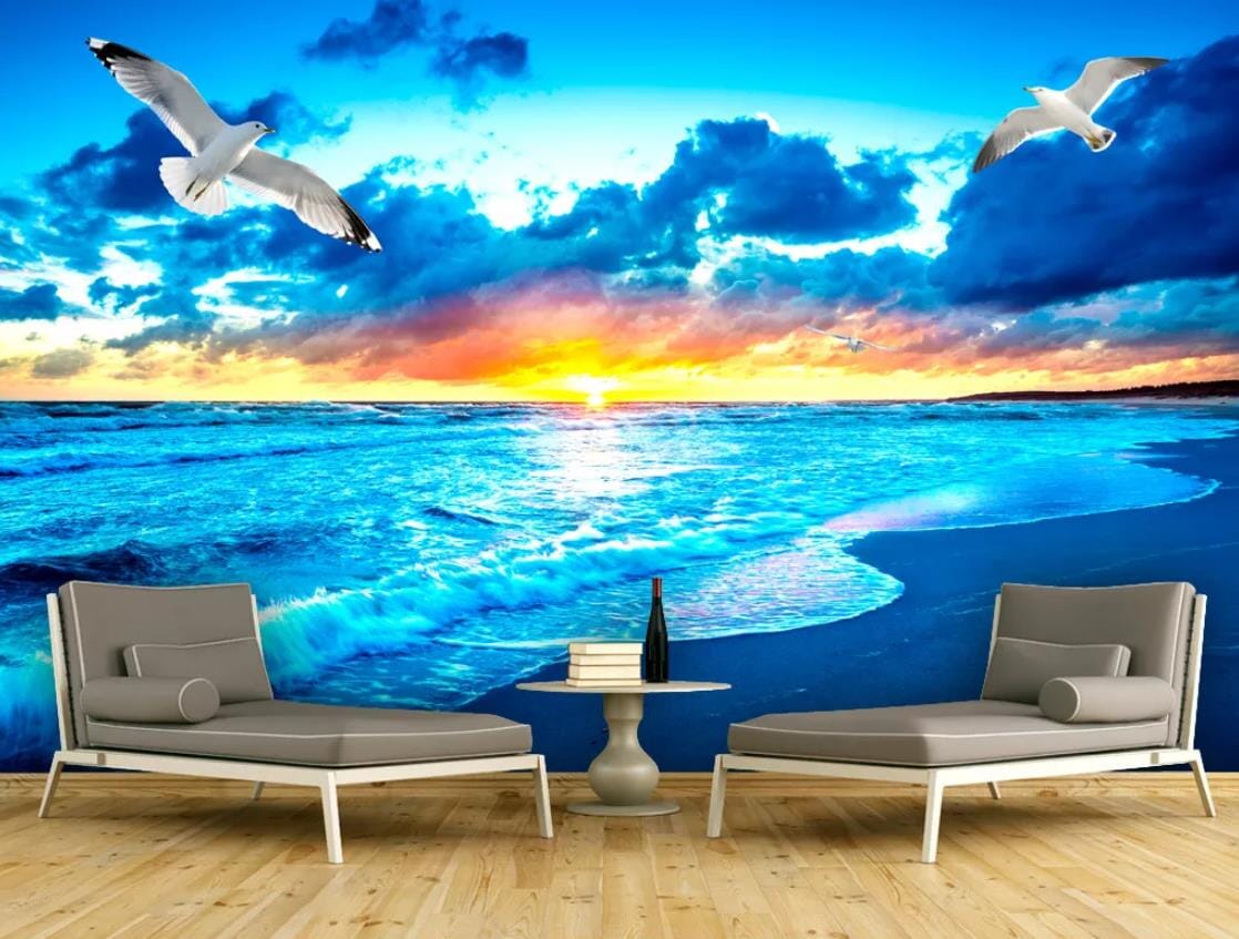 3D Seagull Sea Wave WC302 Wall Murals Wallpaper AJ Wallpaper 2