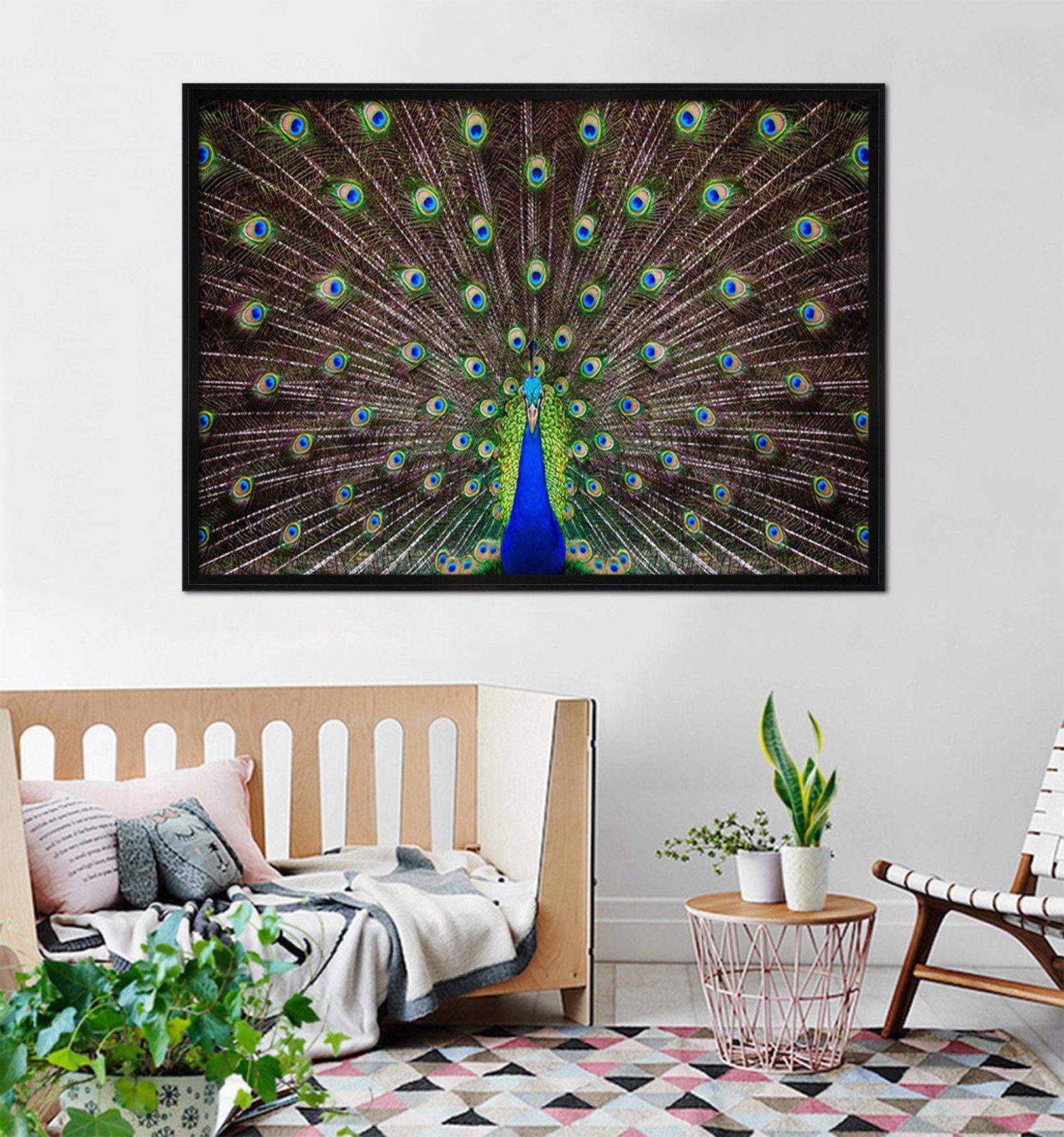 3D Peacock Open Screen 081 Fake Framed Print Painting Wallpaper AJ Creativity Home