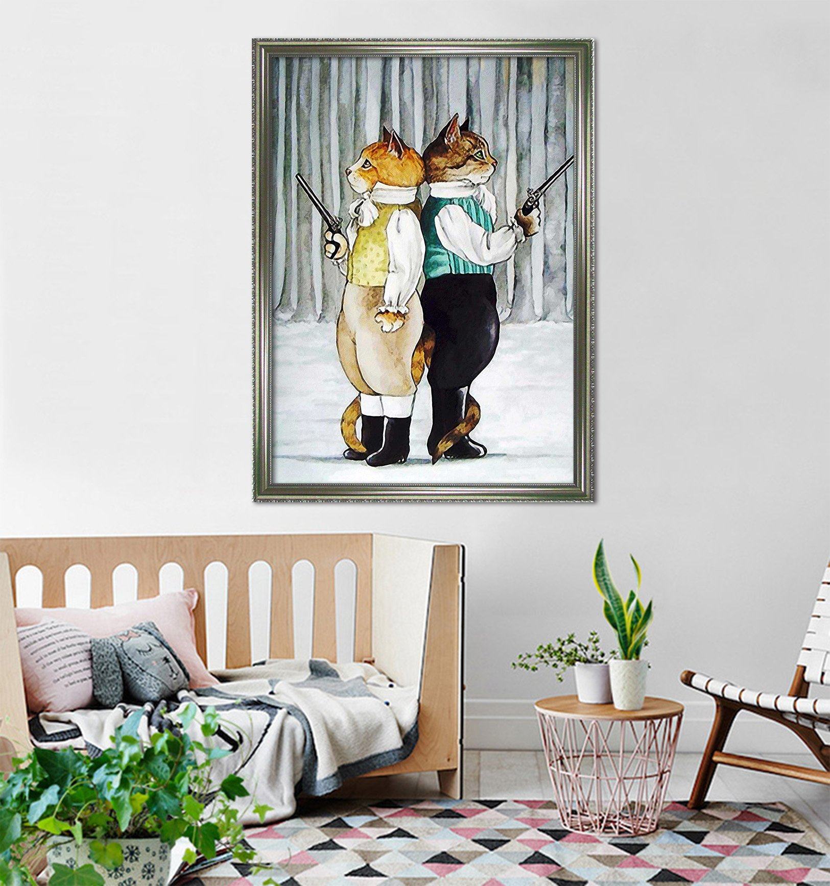 3D Back To Back 087 Fake Framed Print Painting Wallpaper AJ Creativity Home