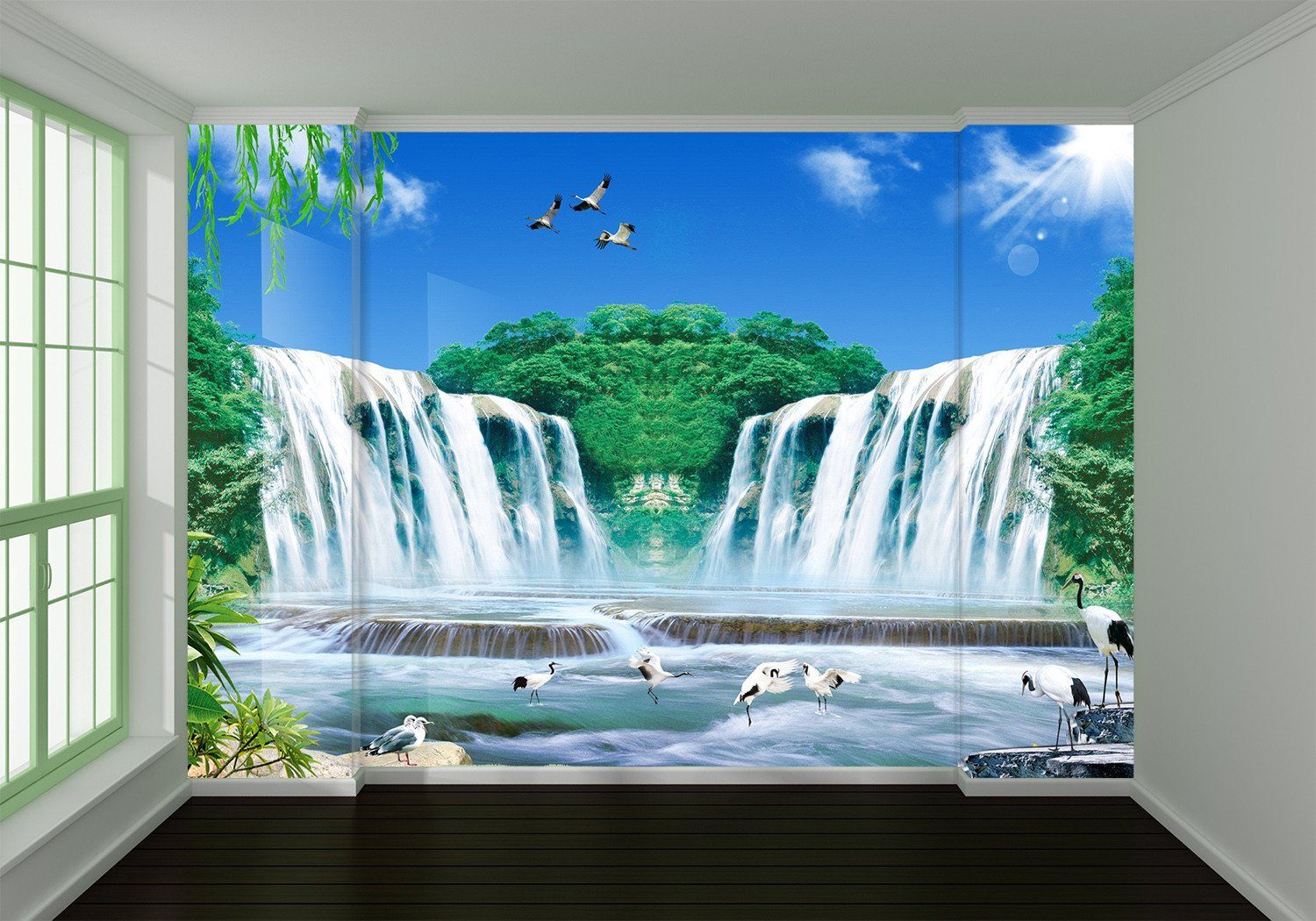 3D Waterfall Crane 775 Wallpaper AJ Wallpaper 2