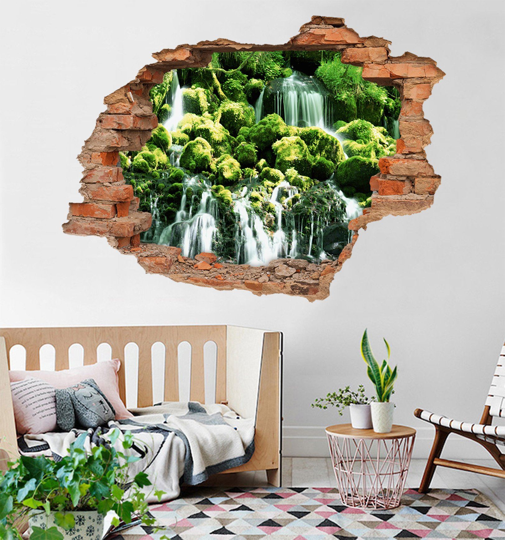 3D Waterfall Mosses 212 Broken Wall Murals Wallpaper AJ Wallpaper