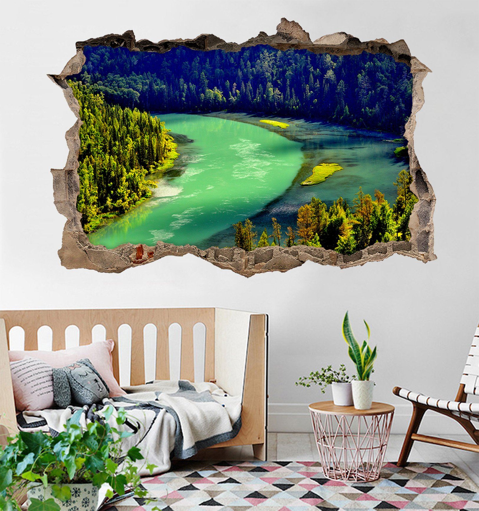 3D Green Forest Lake 368 Broken Wall Murals Wallpaper AJ Wallpaper