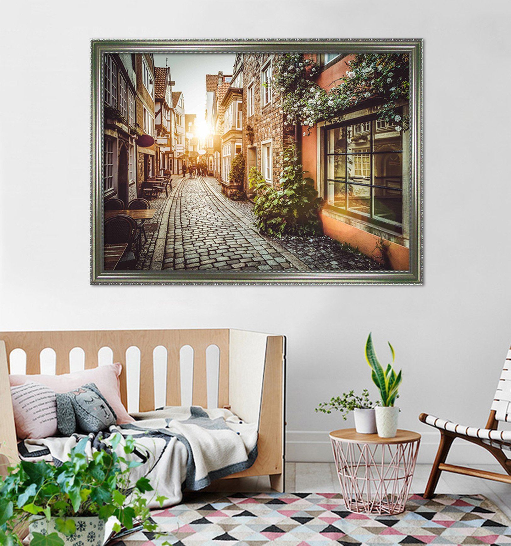 3D City Alley 088 Fake Framed Print Painting Wallpaper AJ Creativity Home