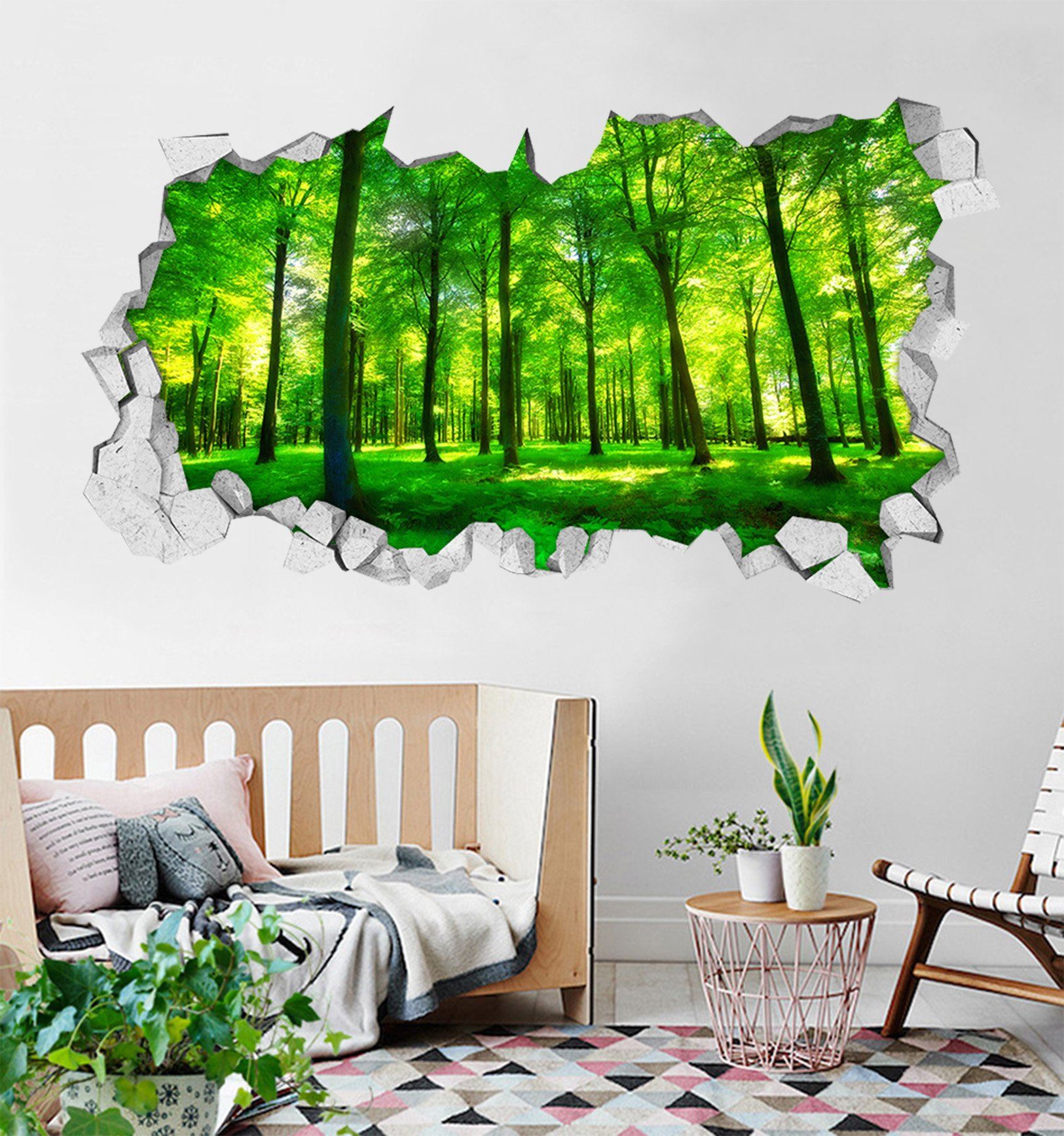 3D Green Forest Trees 093 Broken Wall Murals Wallpaper AJ Wallpaper