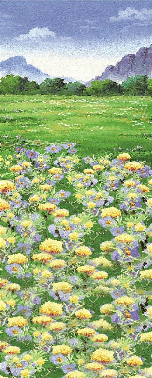 3D grassland mountain flower door mural Wallpaper AJ Wallpaper