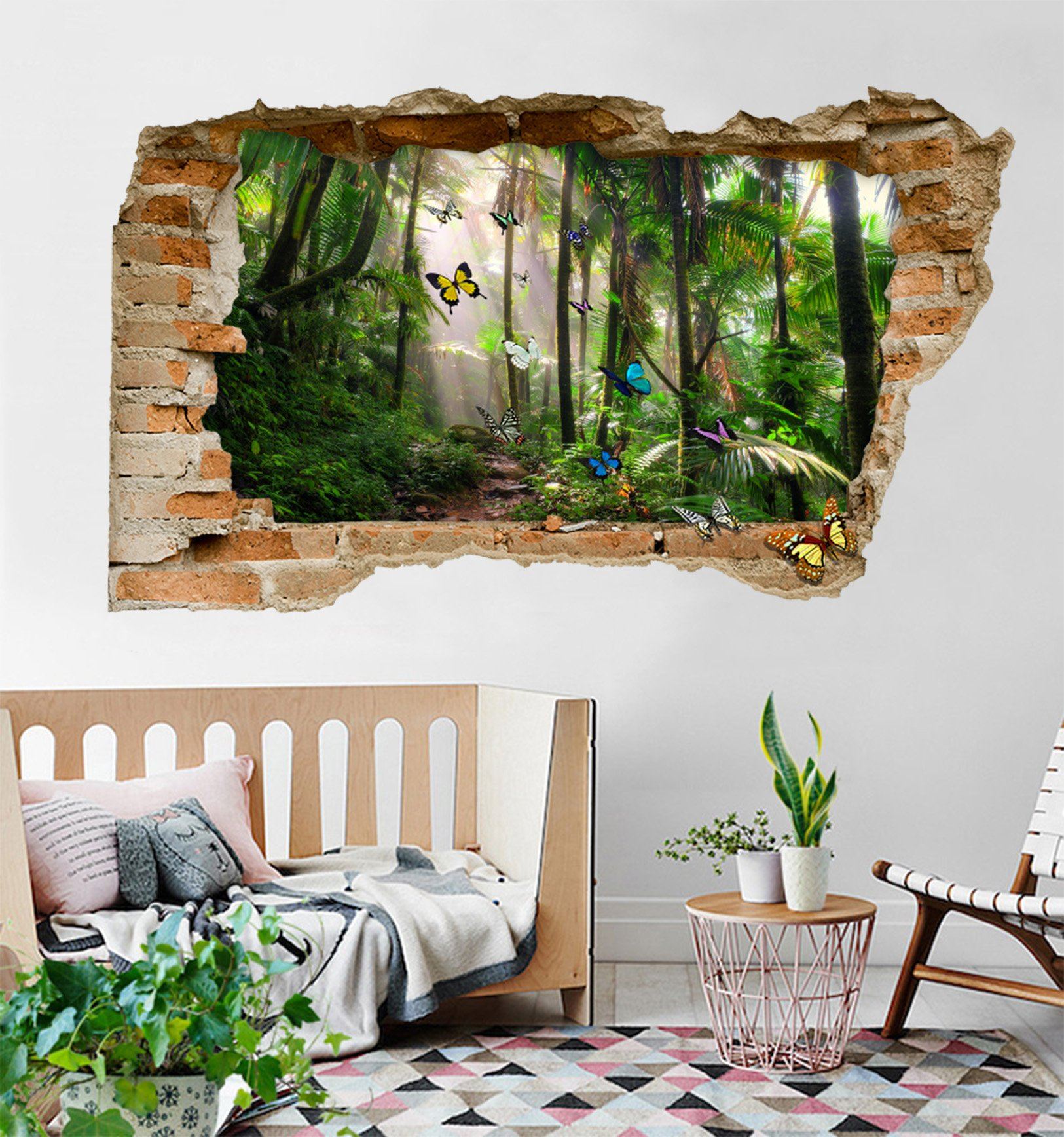 3D Rainforest Butterflies 376 Broken Wall Murals Wallpaper AJ Wallpaper