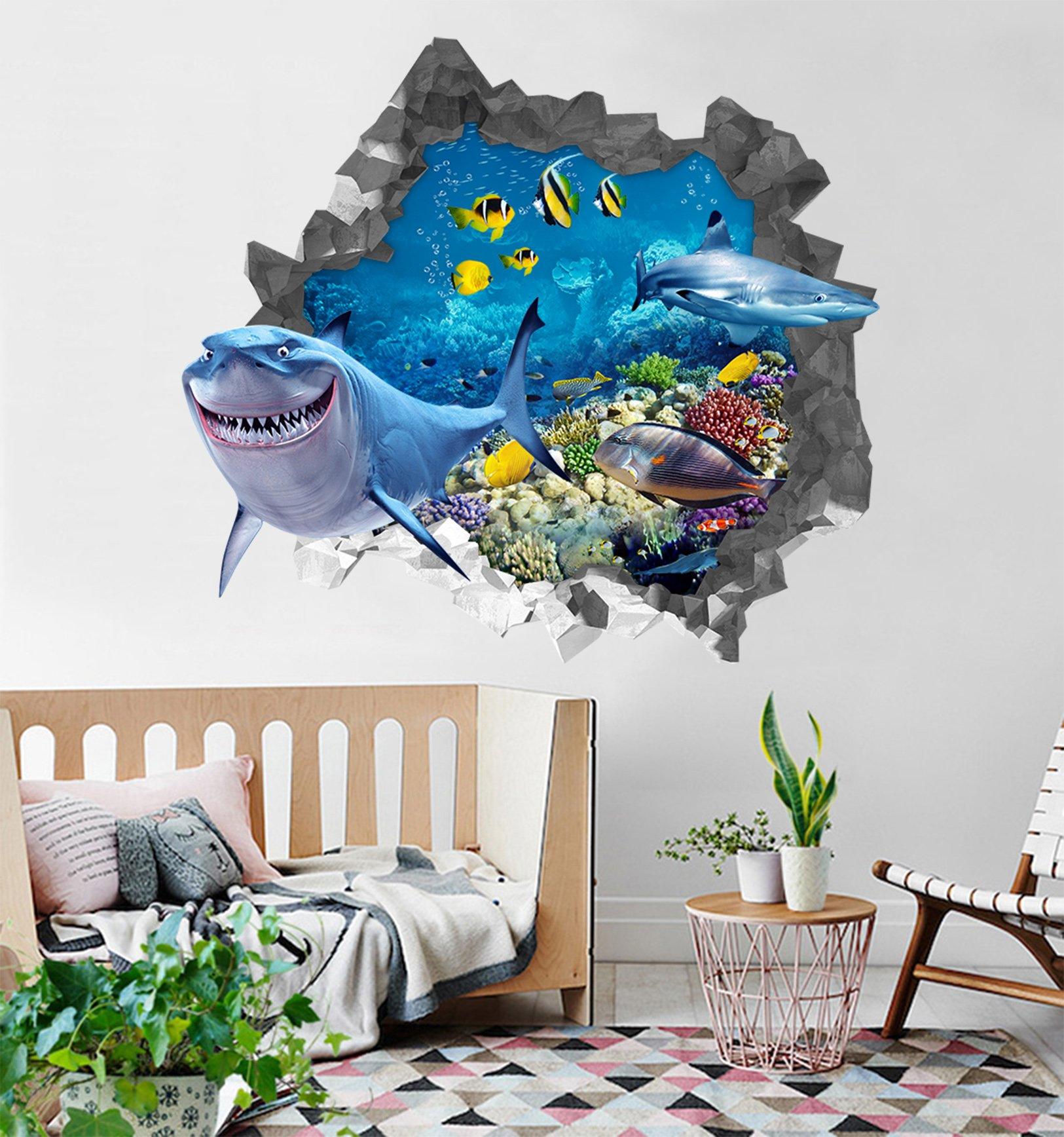 3D Blue Ocean World 83 Broken Wall Murals Wallpaper AJ Wallpaper