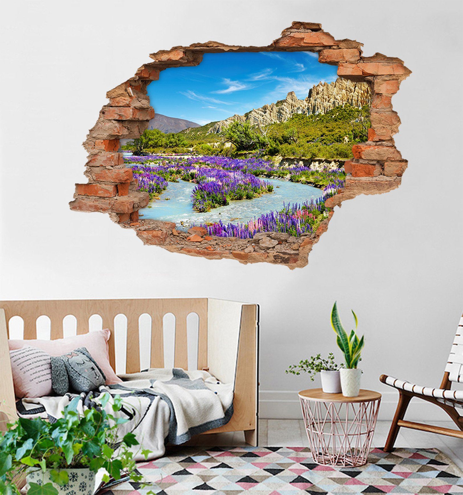 3D River Flowers 204 Broken Wall Murals Wallpaper AJ Wallpaper