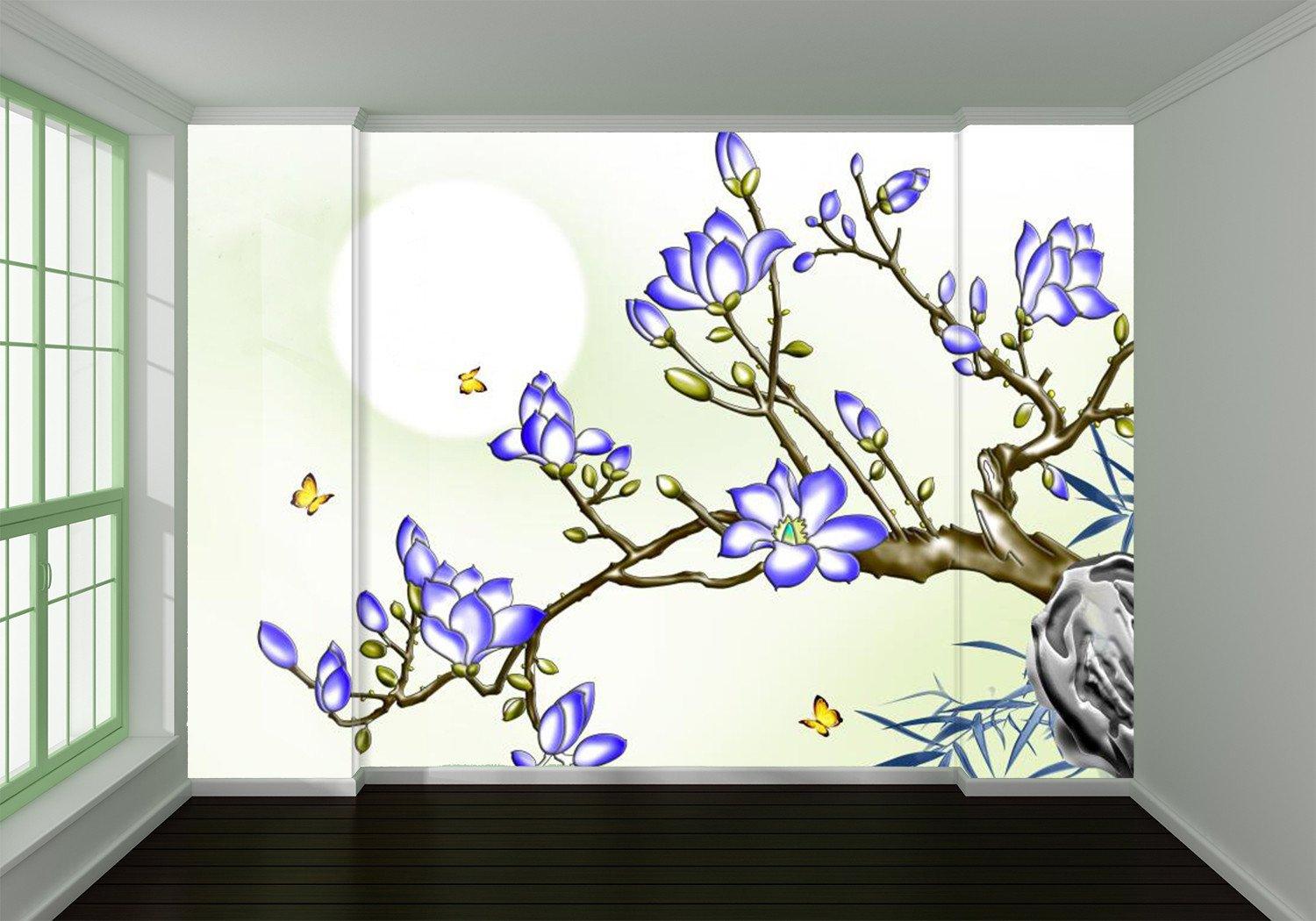 Blue Blossoming Flower And Butterfly 24 Wallpaper AJ Wallpaper 1