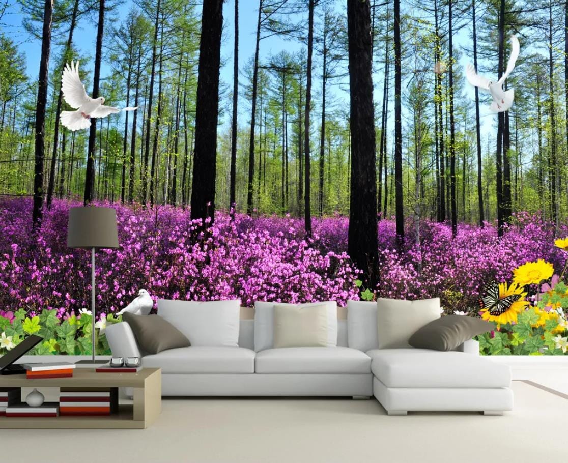 3D Pigeon Flower Field WC311 Wall Murals Wallpaper AJ Wallpaper 2