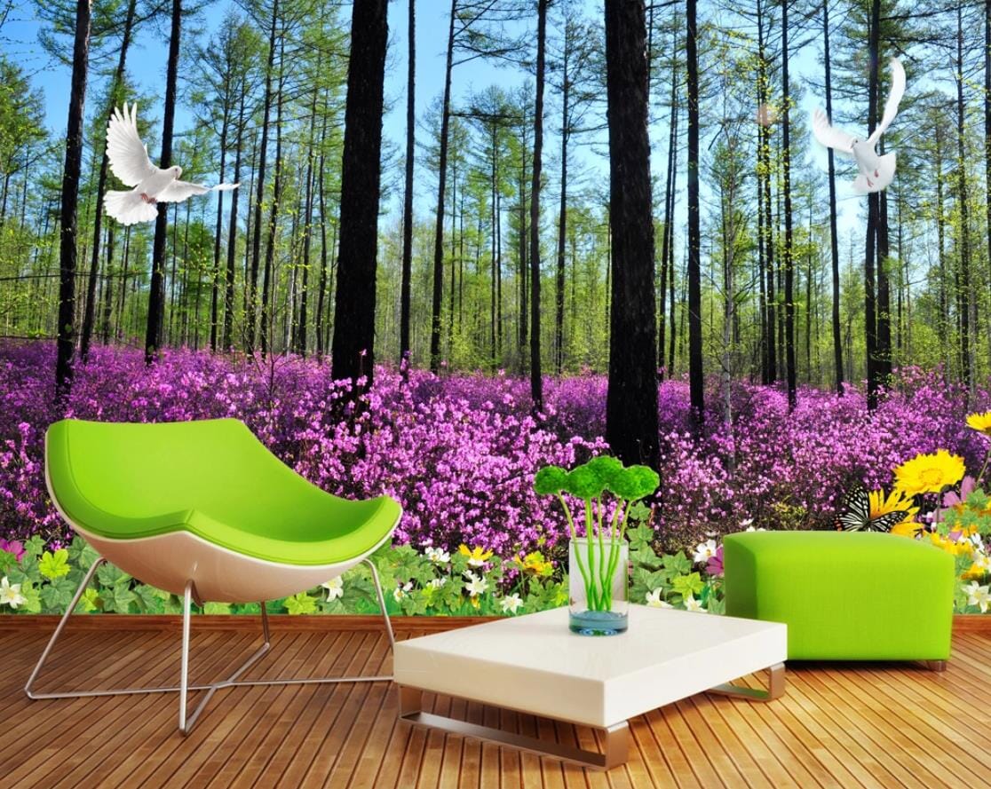 3D Pigeon Flower Field WC311 Wall Murals Wallpaper AJ Wallpaper 2