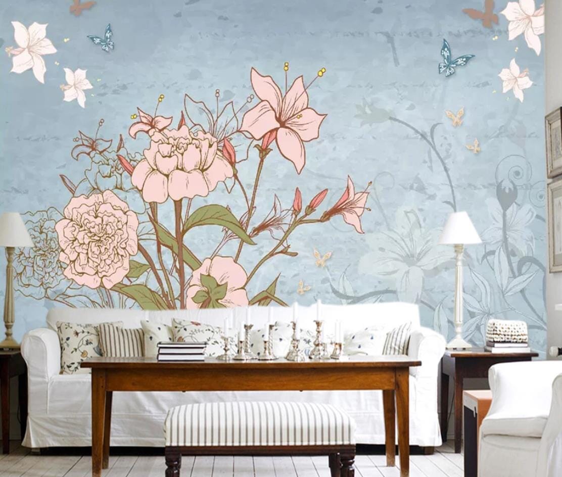 3D Peony Butterfly WC506 Wall Murals Wallpaper AJ Wallpaper 2