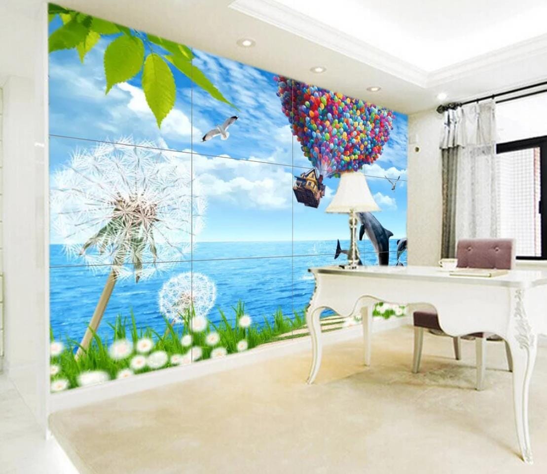 3D Dandelion Dolphin WC514 Wall Murals Wallpaper AJ Wallpaper 2