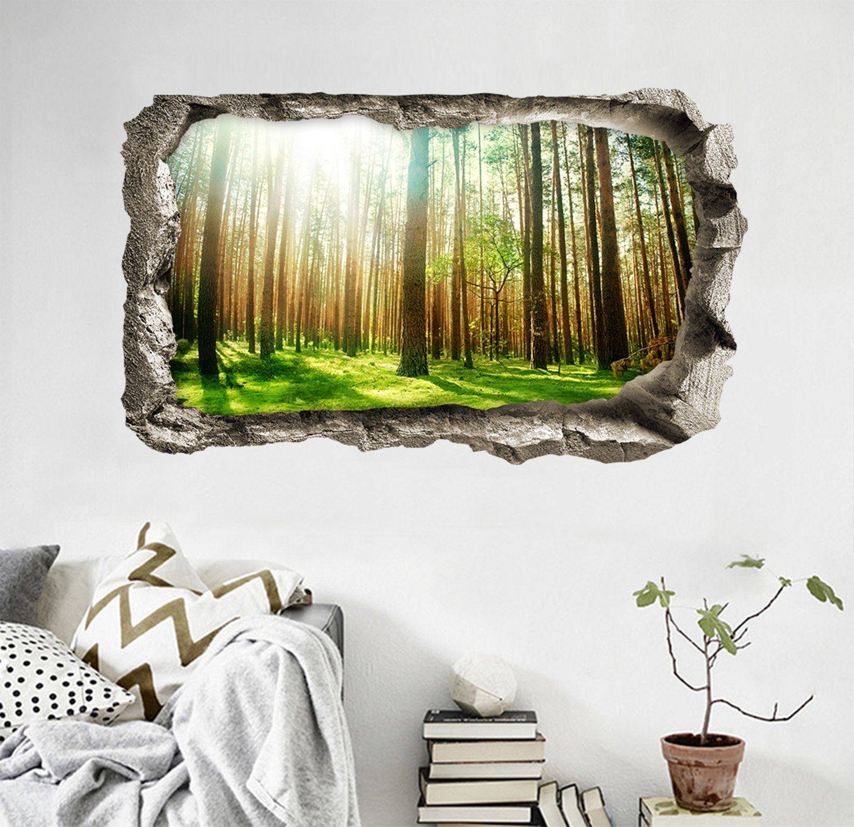 3D Sunshine Forest Trees 124 Broken Wall Murals Wallpaper AJ Wallpaper