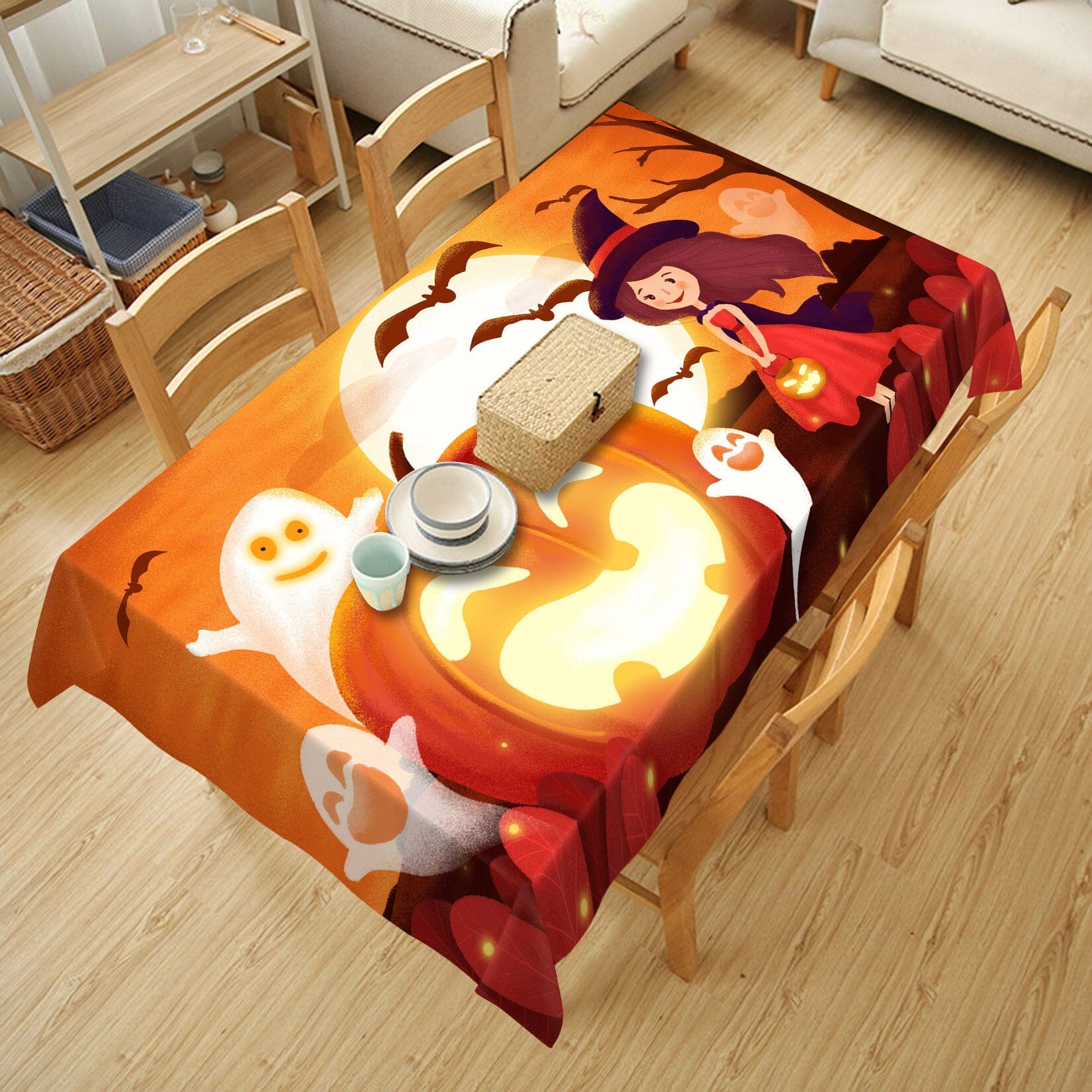 3D Moon Pumpkin Girl 046 Halloween Tablecloths Wallpaper AJ Wallpaper