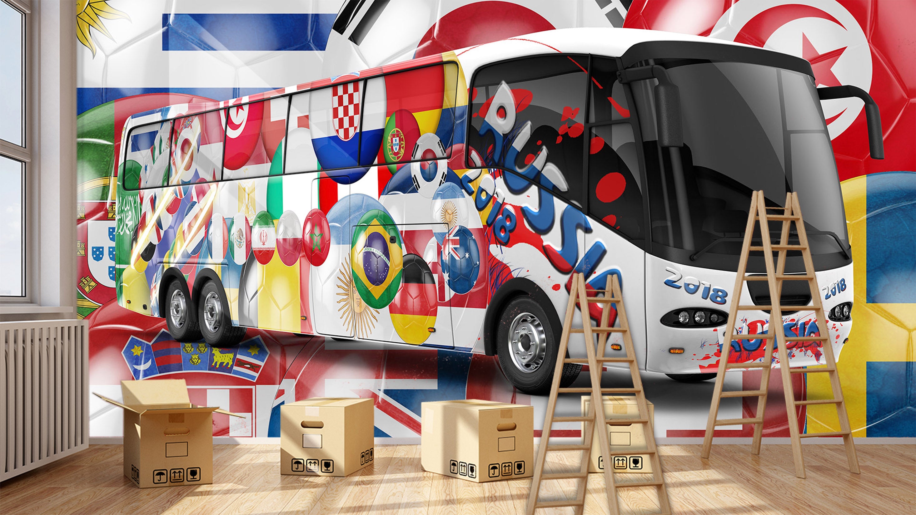 3D Color Pattern Bus 040 Vehicle Wall Murals