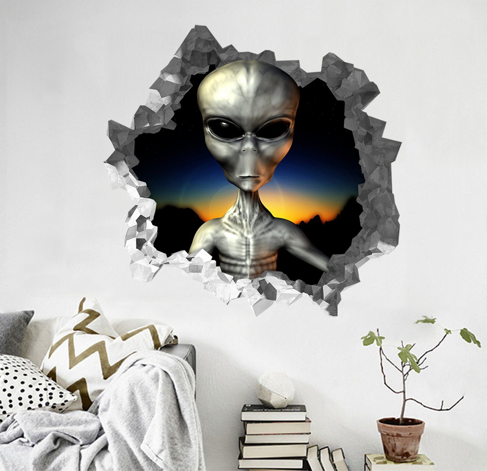 3D Alien 92 Broken Wall Murals Wallpaper AJ Wallpaper