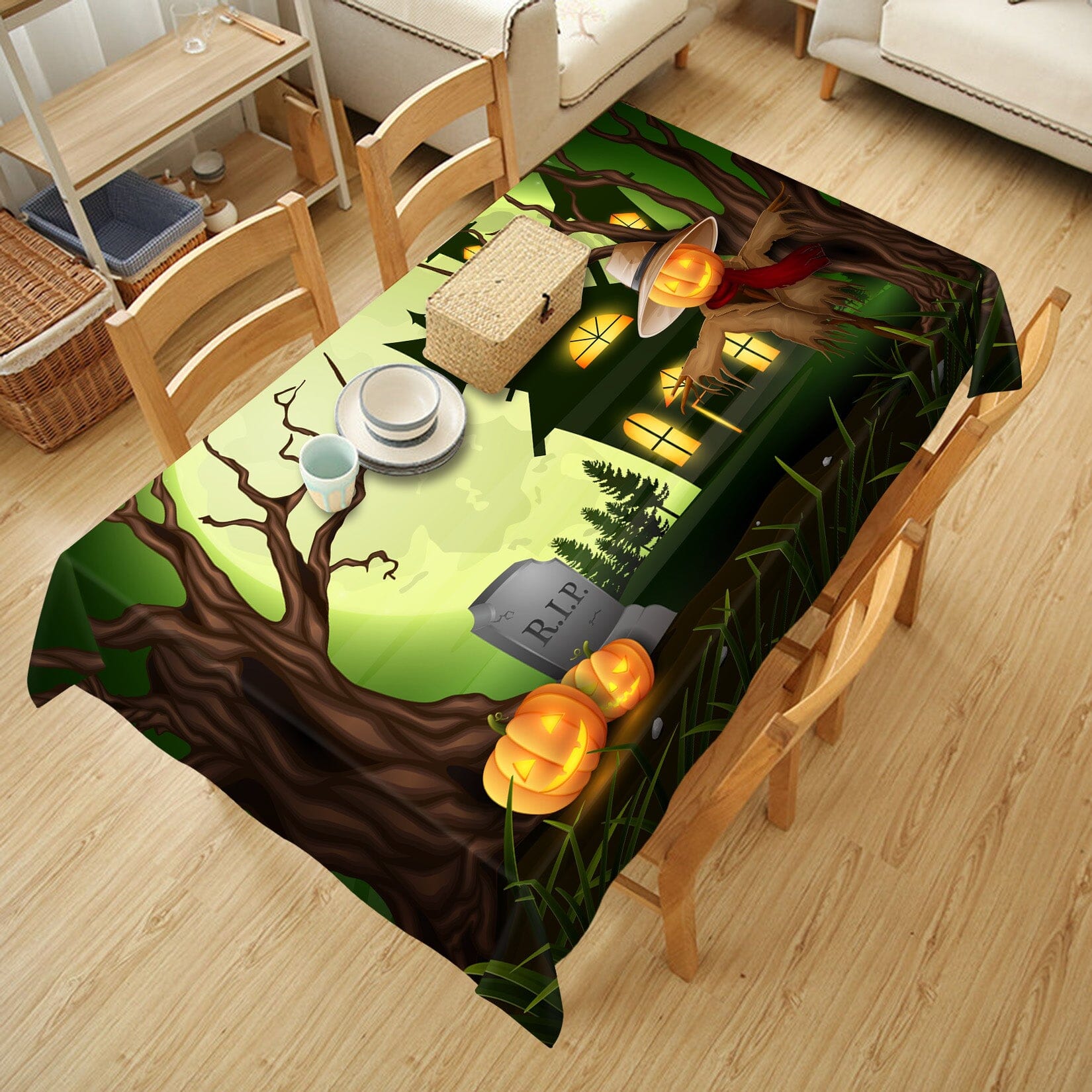 3D Haunted House Pumpkin 057 Halloween Tablecloths Wallpaper AJ Wallpaper