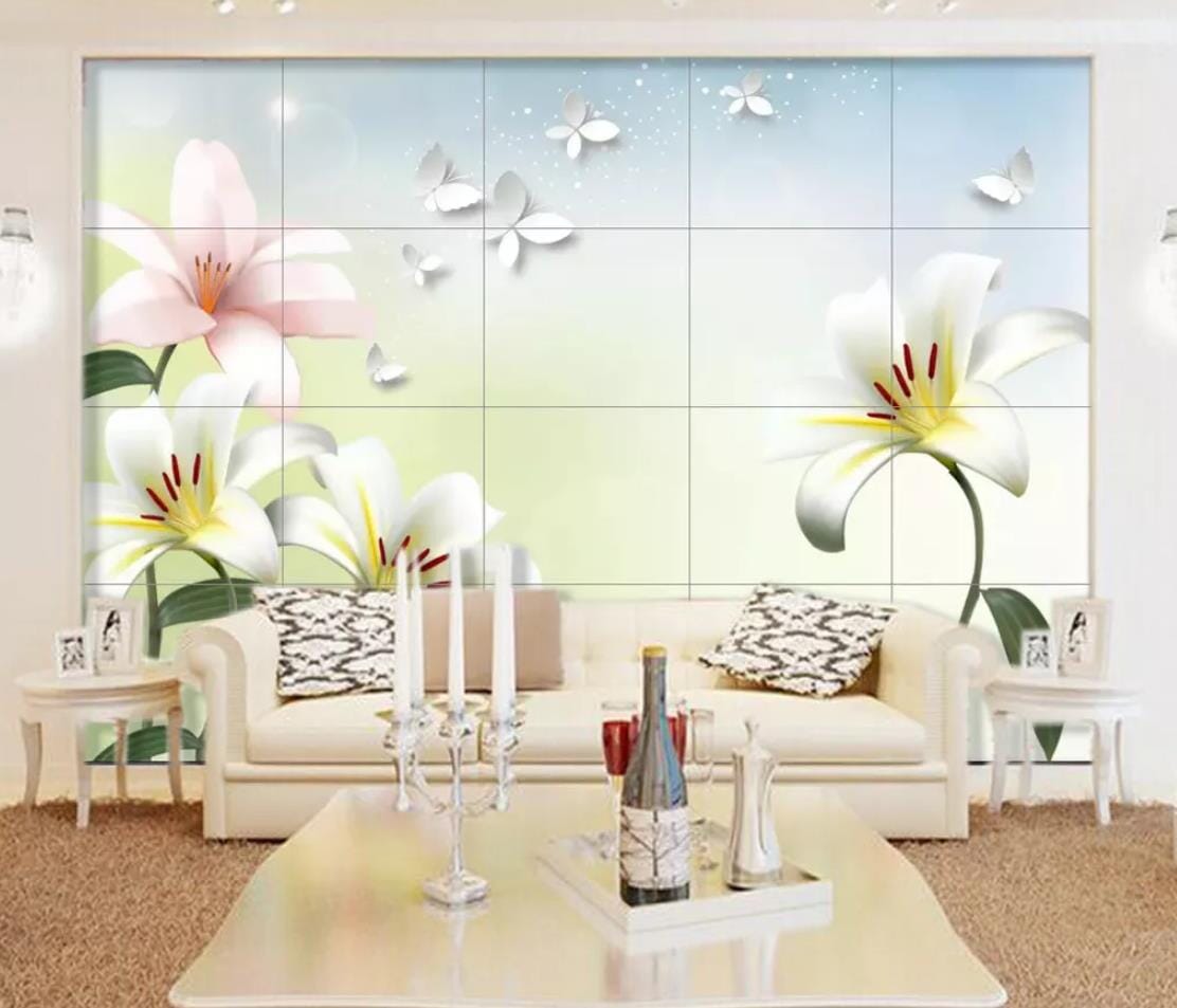 3D Lily Butterfly WC789 Wall Murals Wallpaper AJ Wallpaper 2