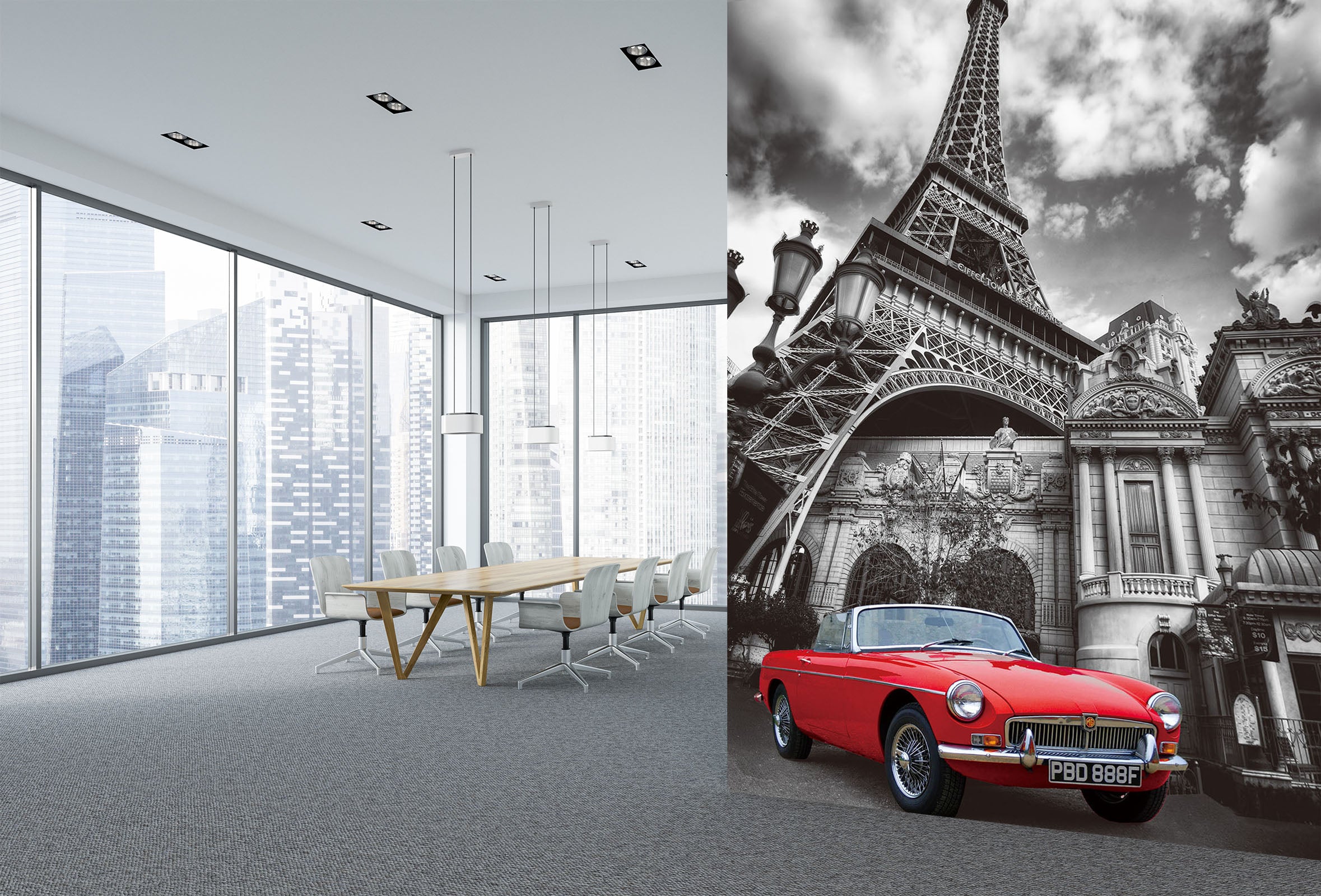 3D Eiffel Tower Villa Car 439 Vehicle Wall Murals