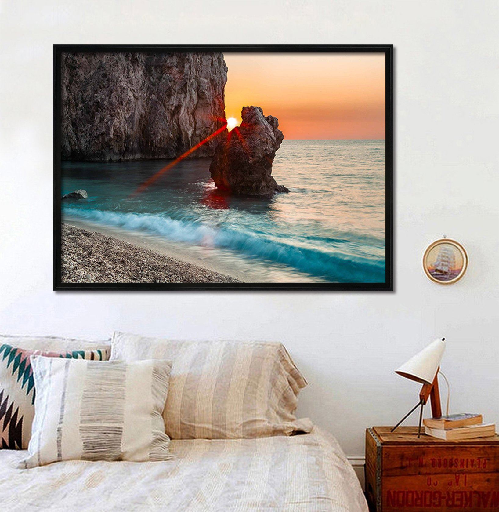 3D Evening Sea 130 Fake Framed Print Painting Wallpaper AJ Creativity Home