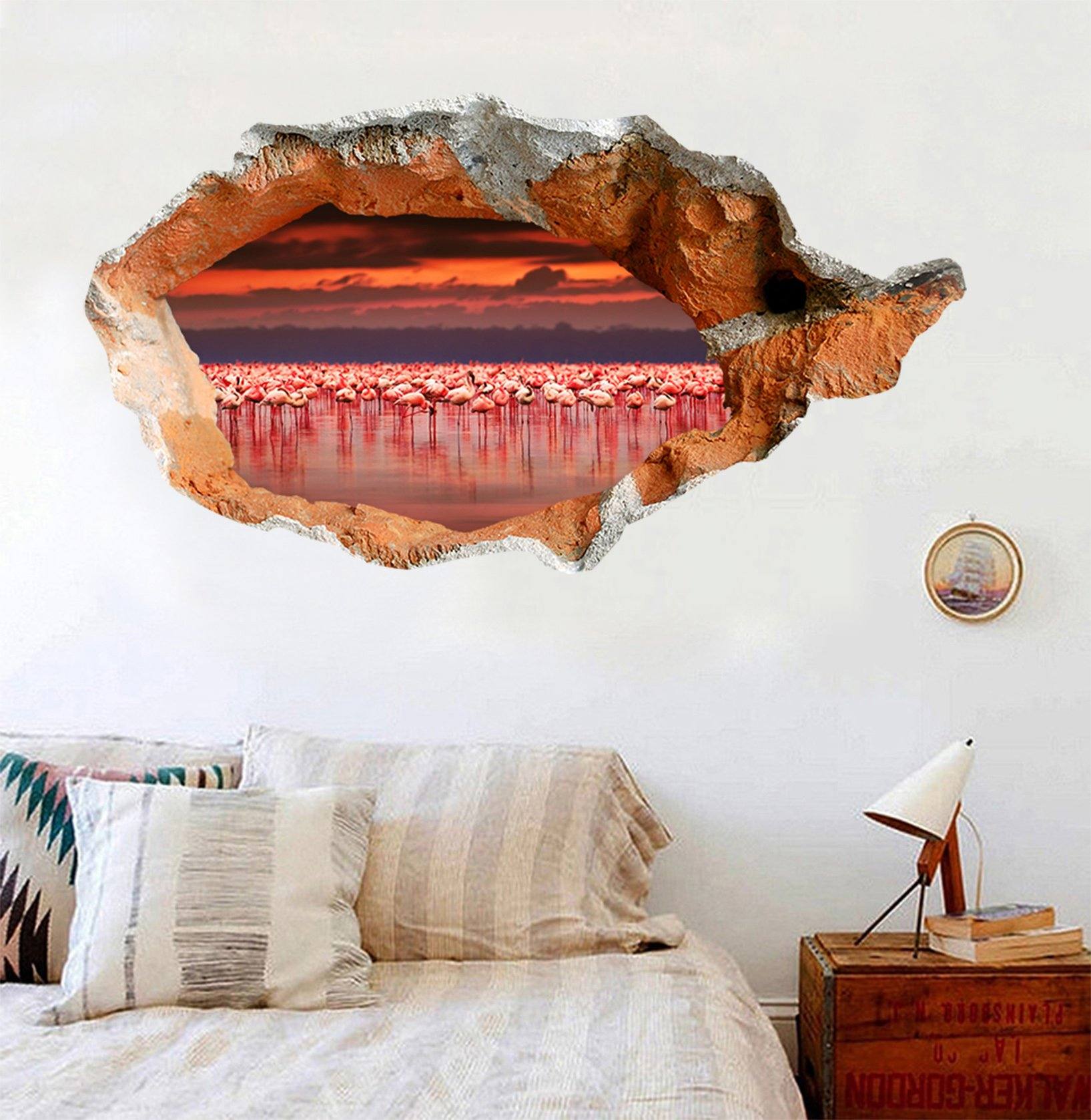 3D Lake Birds 098 Broken Wall Murals Wallpaper AJ Wallpaper