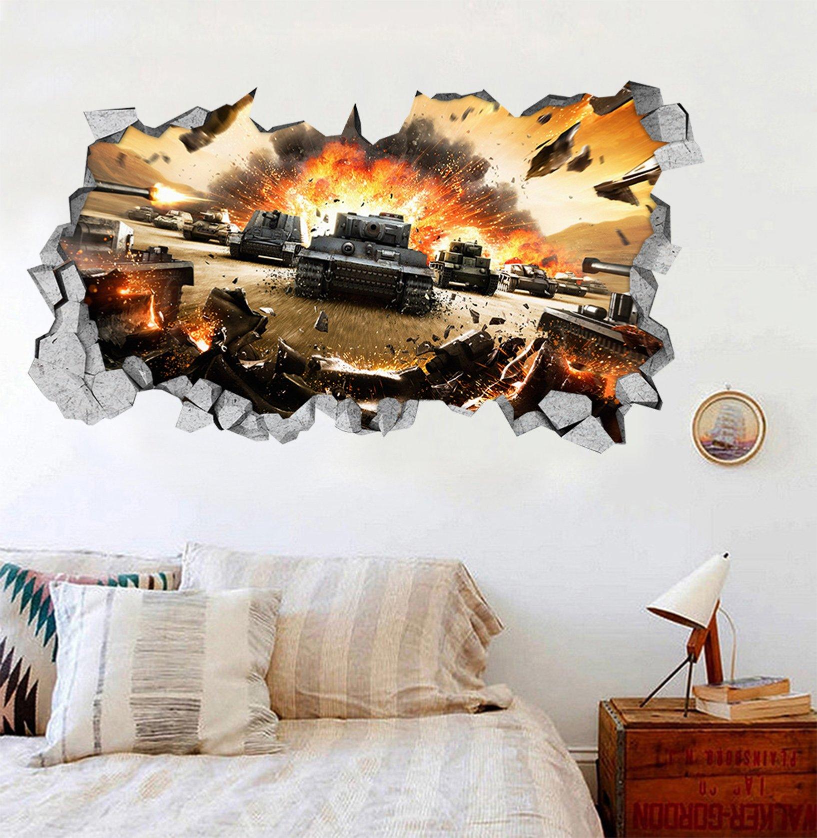 3D Tank Battlefield 45 Broken Wall Murals Wallpaper AJ Wallpaper