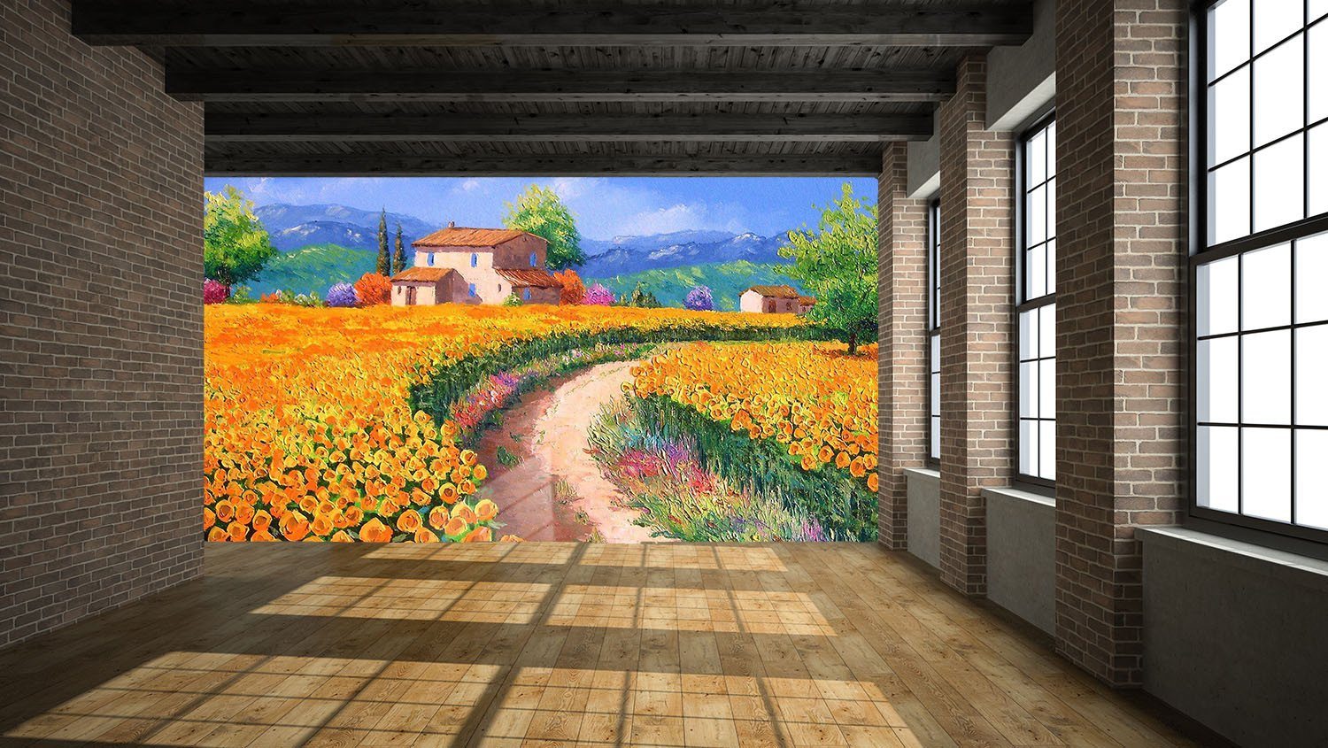 Flowers Fields Painting Wallpaper AJ Wallpaper