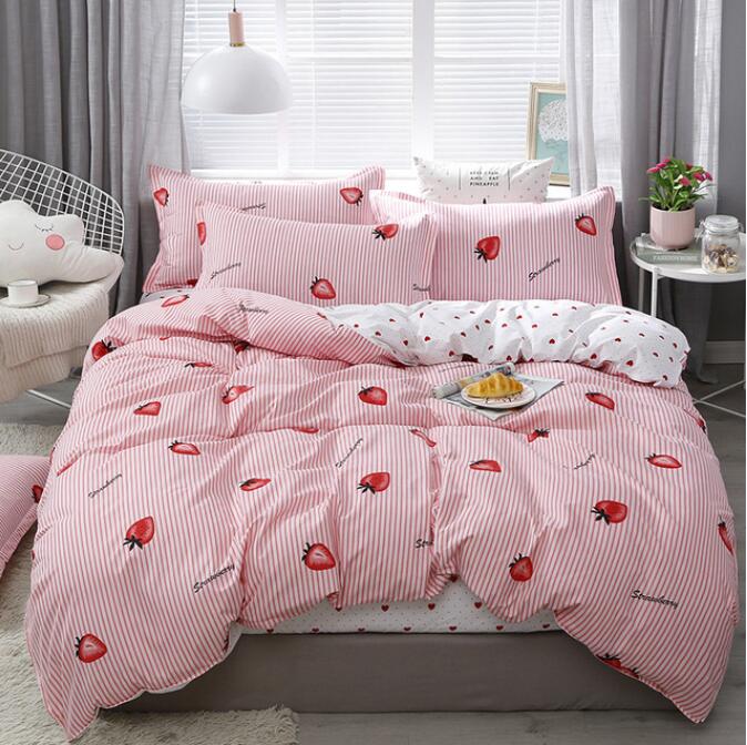 3D Pink Vertical Stripes Strawberry 12158 Bed Pillowcases Quilt