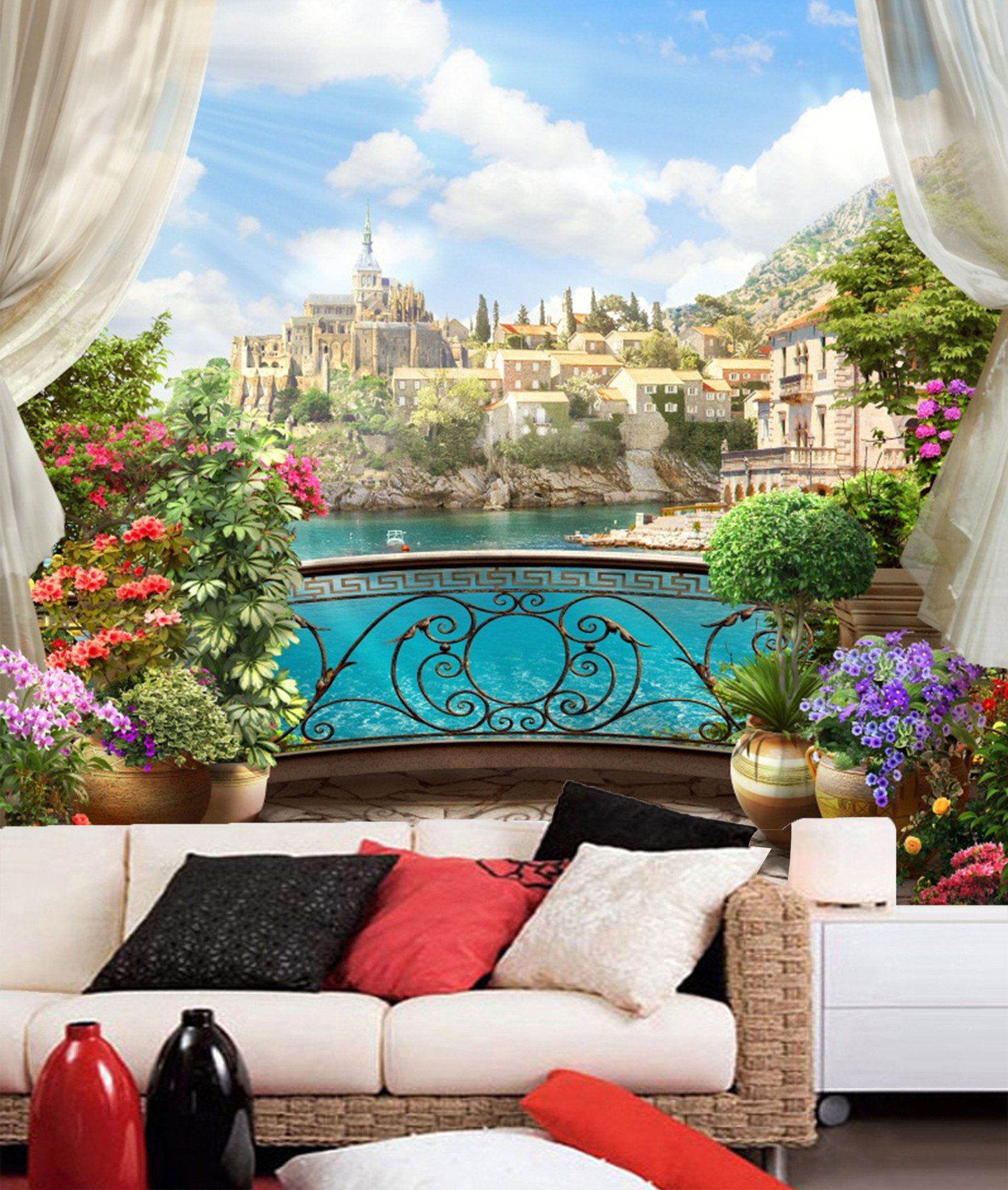 3D Sea Bank Houses 022 Wallpaper AJ Wallpaper