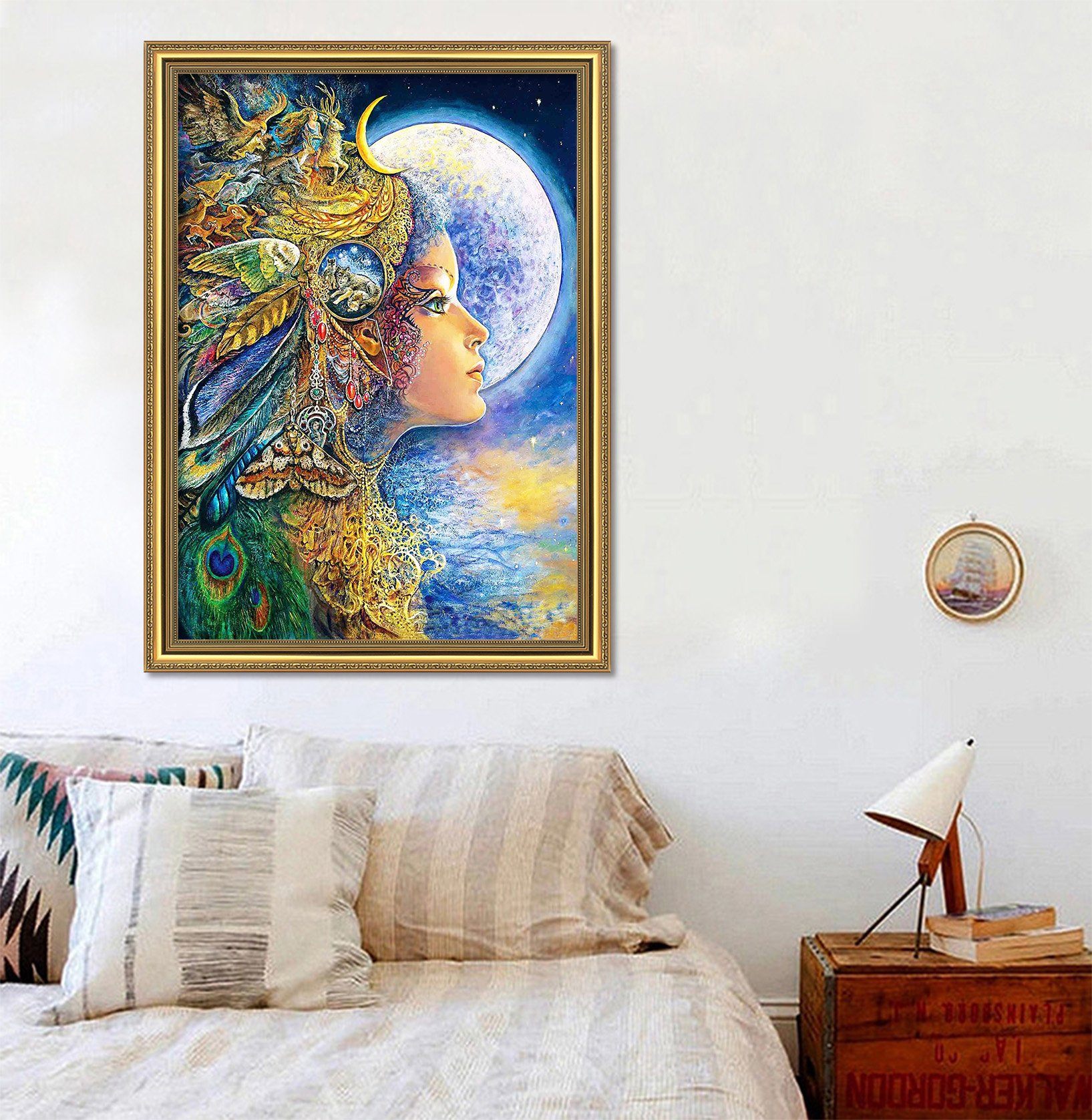 3D Moon Woman 102 Fake Framed Print Painting Wallpaper AJ Creativity Home
