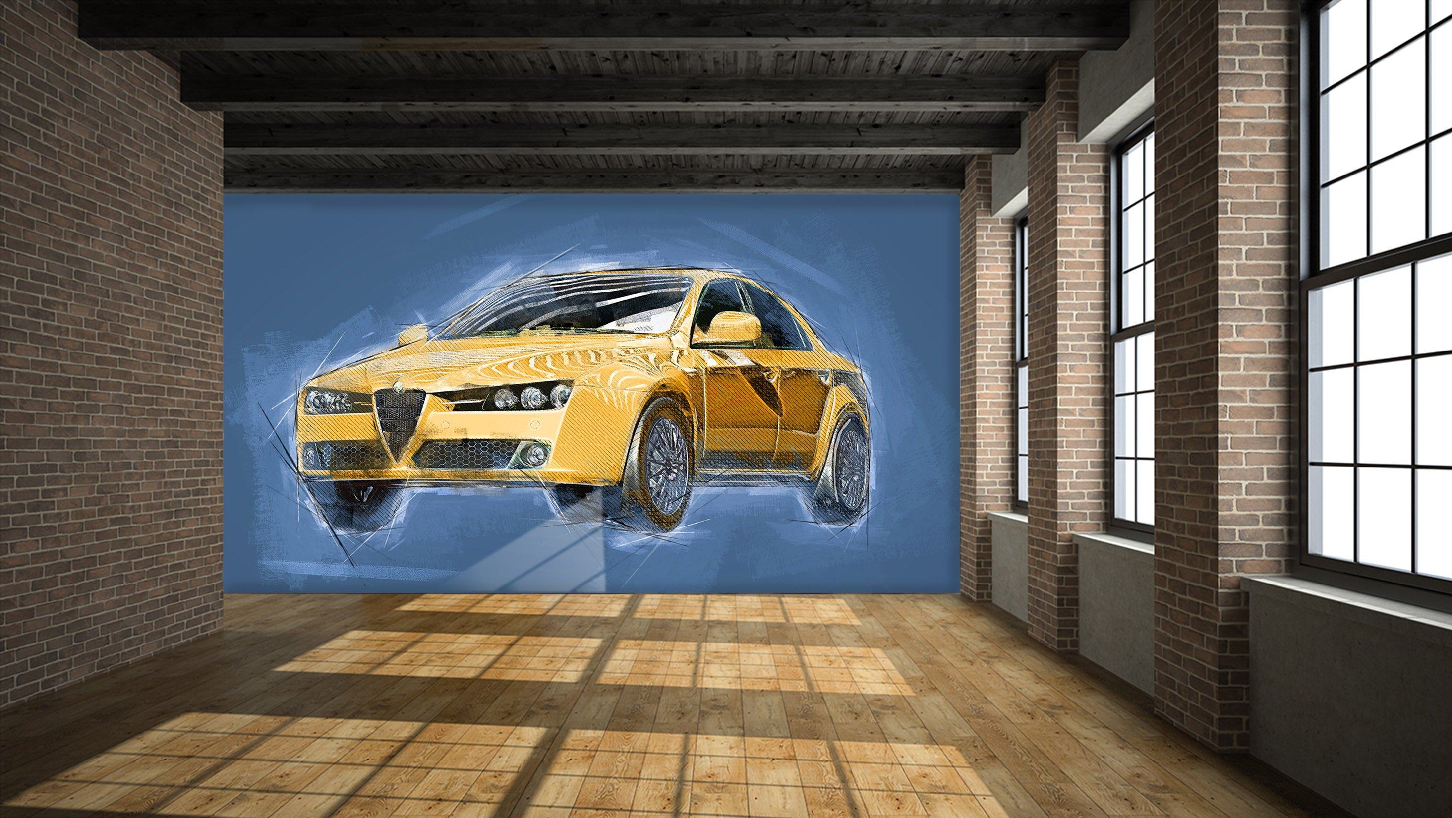 3D Small Yellow Car 971 Vehicle Wall Murals Wallpaper AJ Wallpaper 2