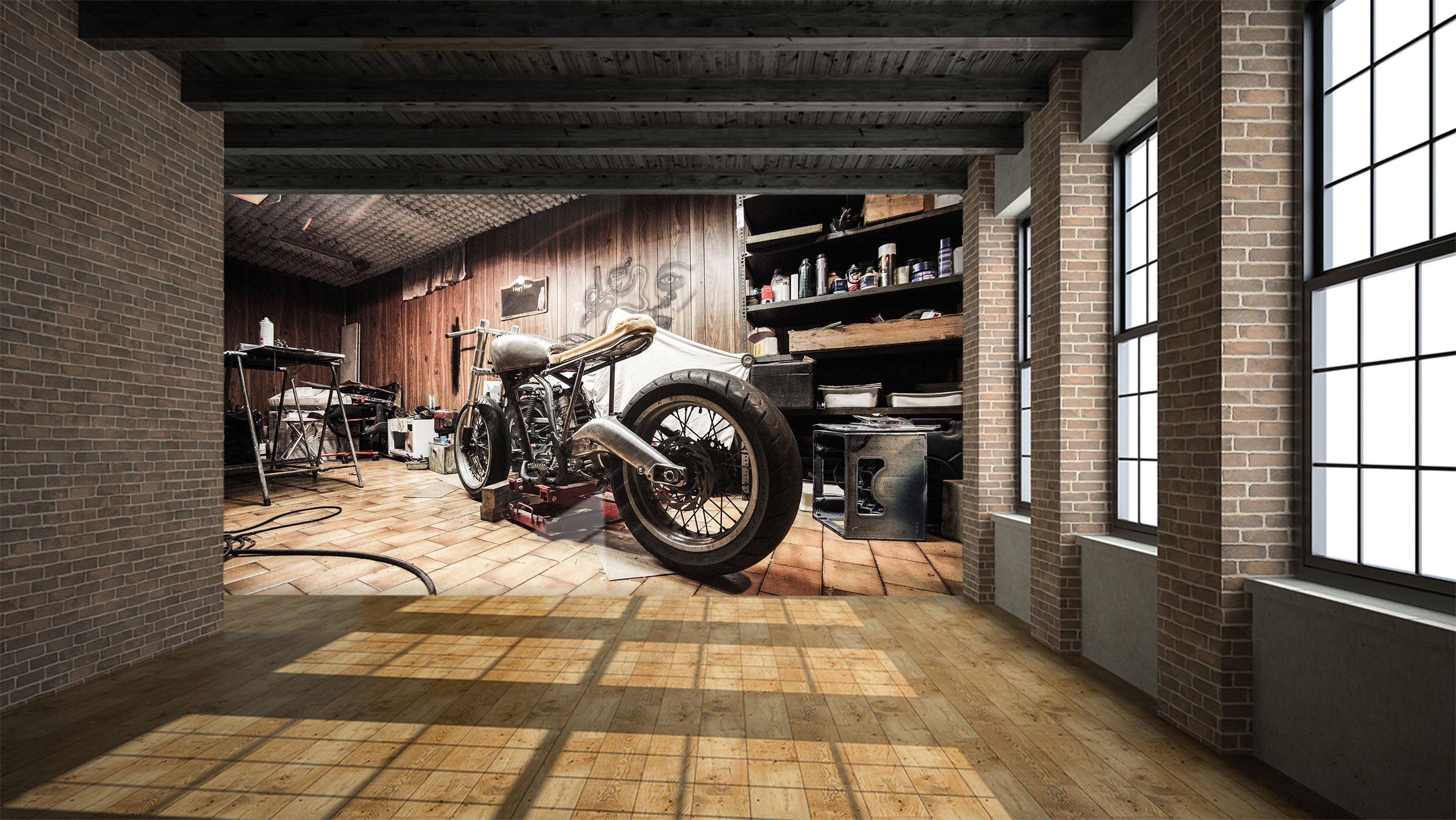 3D Motorbike Tool Room 120 Vehicle Wall Murals