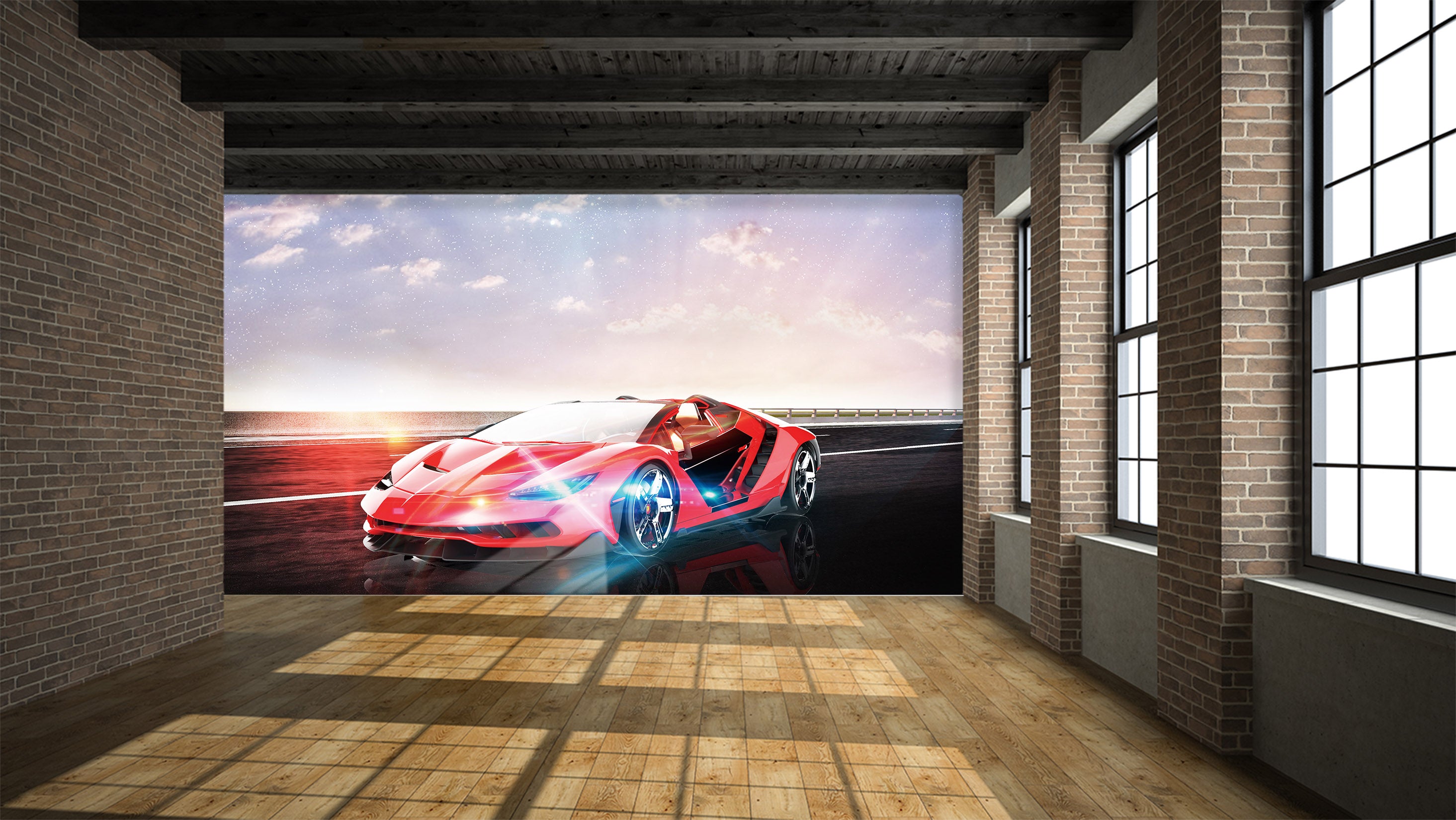 3D Sunset Beach Car 288 Vehicle Wall Murals