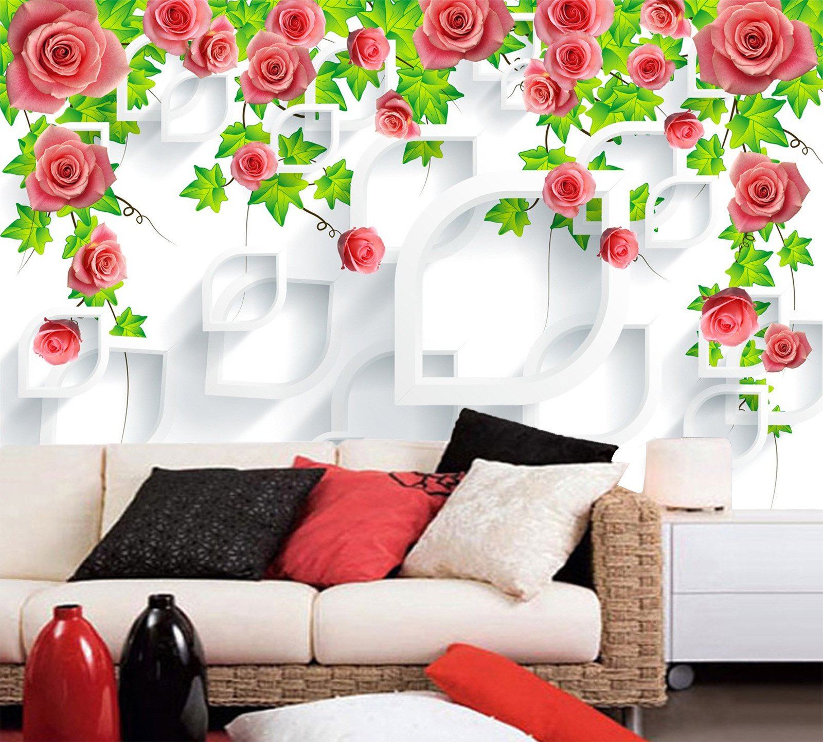 3D Branch Flower Rose 021 Wallpaper AJ Wallpaper
